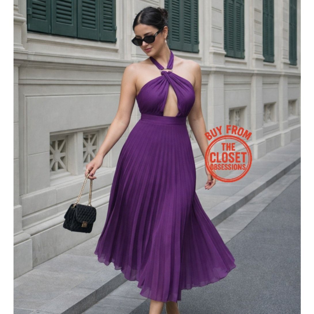 purple midi dress zara Zara Violet Purple Faux Satin Midi Dress; Size XS