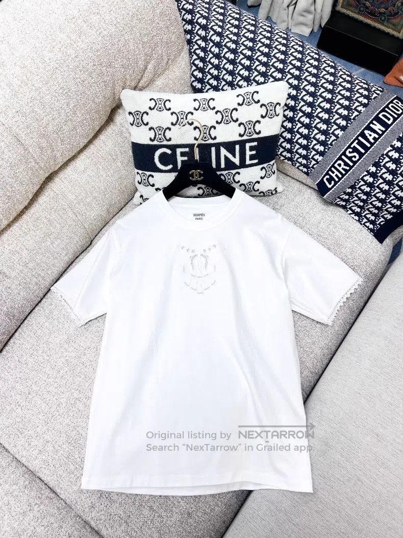 Hermes Hermes White plain knitted embroidered short-sleeve T-shir Size XXS / US 00 / IT 34 - 2 Thumbnail