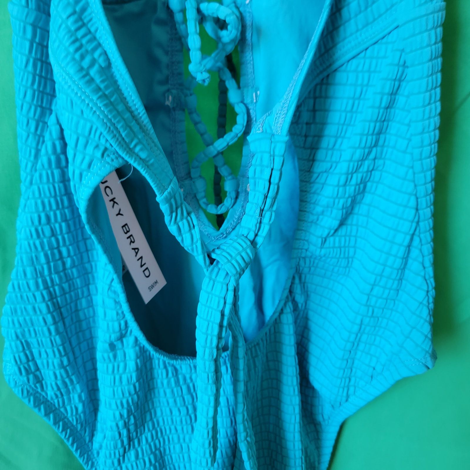 Lucky Brand Teal Wave Lace-Up Deep V-Neck One Piece Swimsuit Size Medium Size ONE SIZE - 11 Thumbnail