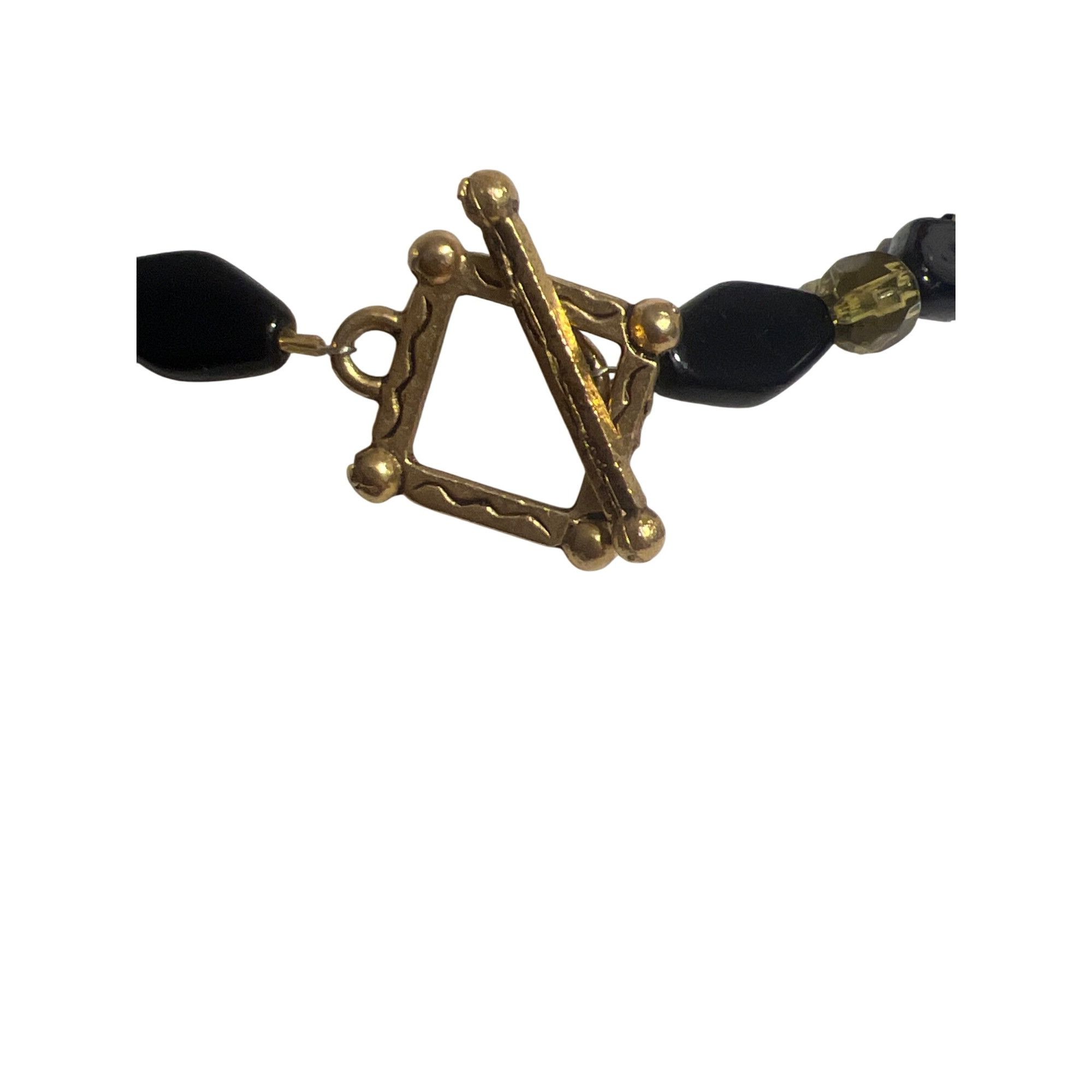 Other Vintage Black Gold Glass Bead Necklace Cross Pendant Toggle Size ONE SIZE - 5 Thumbnail