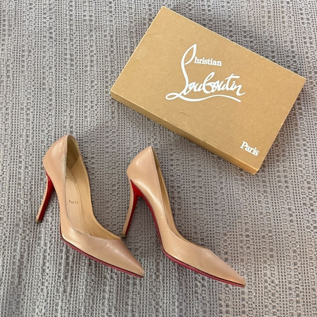 Christian Louboutin Apostrophy Nude 100 NAPPA Pumps Size 37