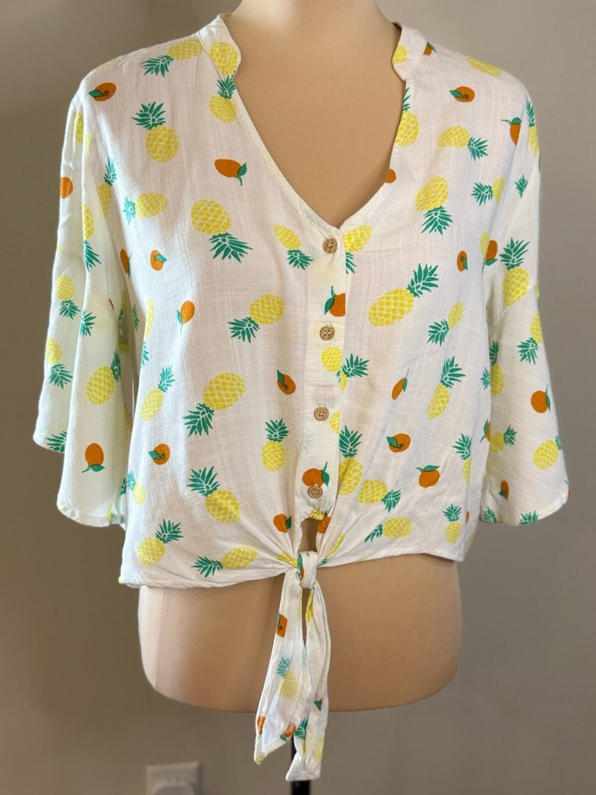 Luchiano Visconti Lush crop top pineapple orange novelty print wide sleeves M Size M / US 6-8 / IT 42-44 - 1 Thumbnail