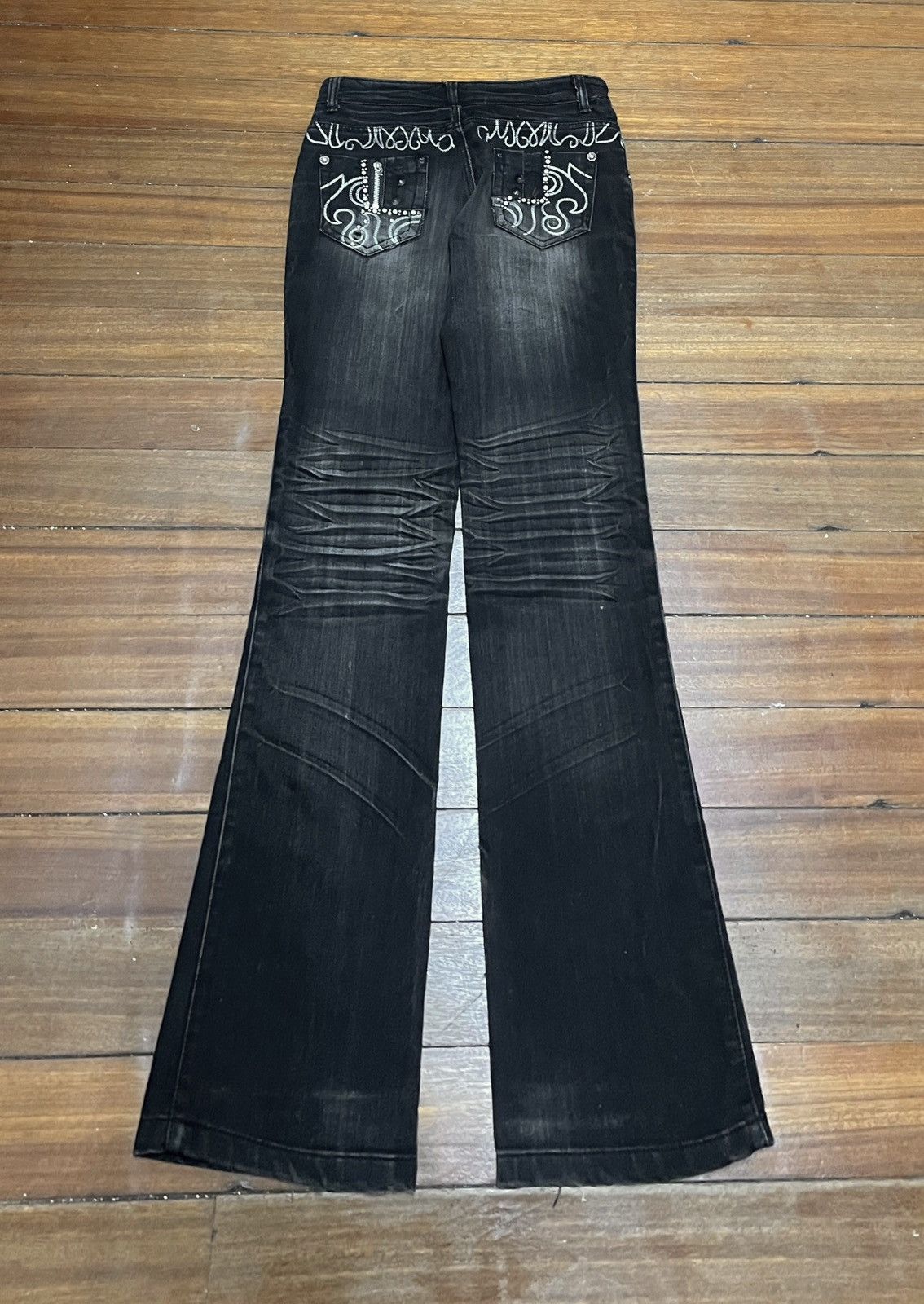 14th Addiction Rare Design Vintage Japanese Brand Flared Waxed Jeans 2000s Size US 30 / EU 46 - 2 Thumbnail