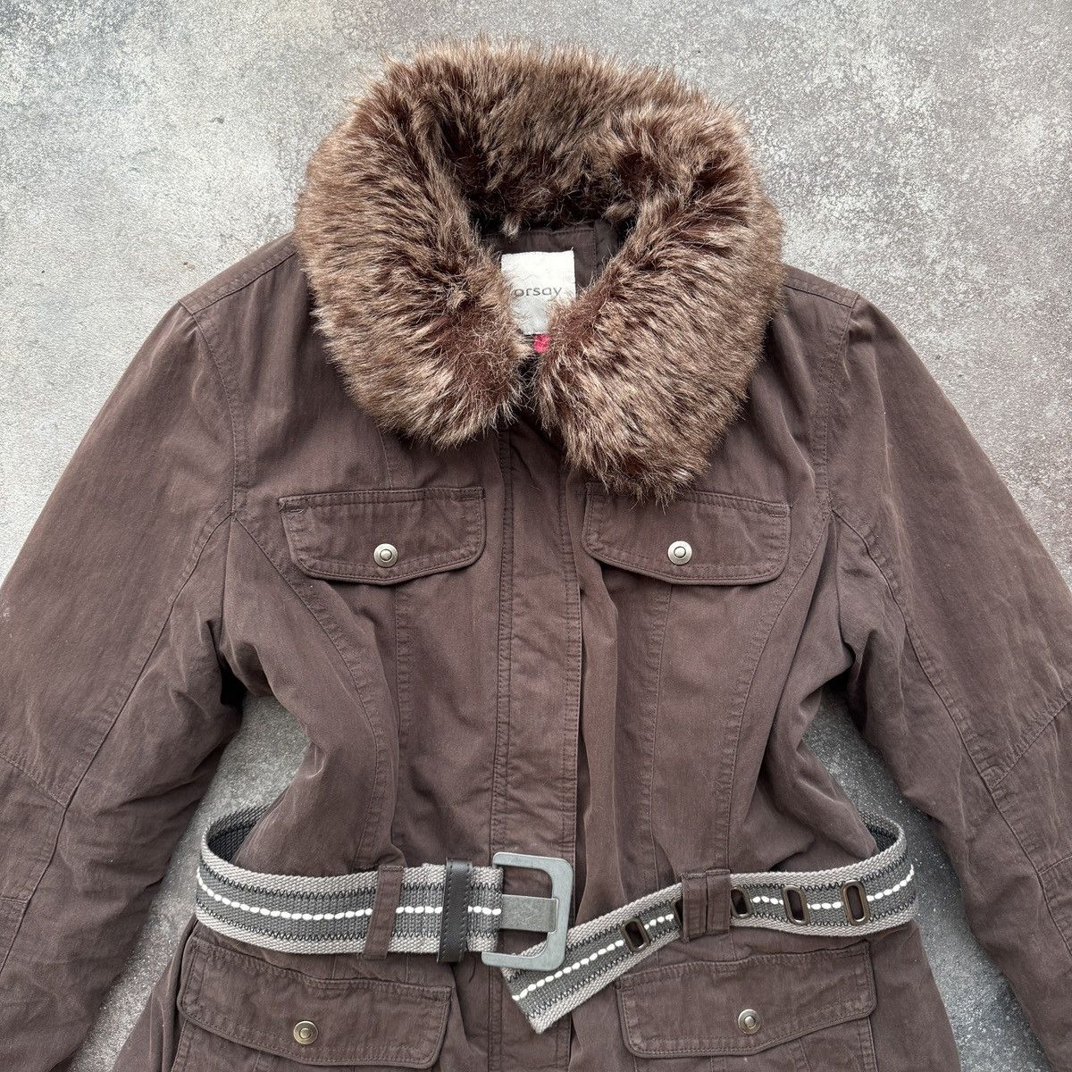 Orsay Y2K Vintage Military Utility Style Belted Jacket