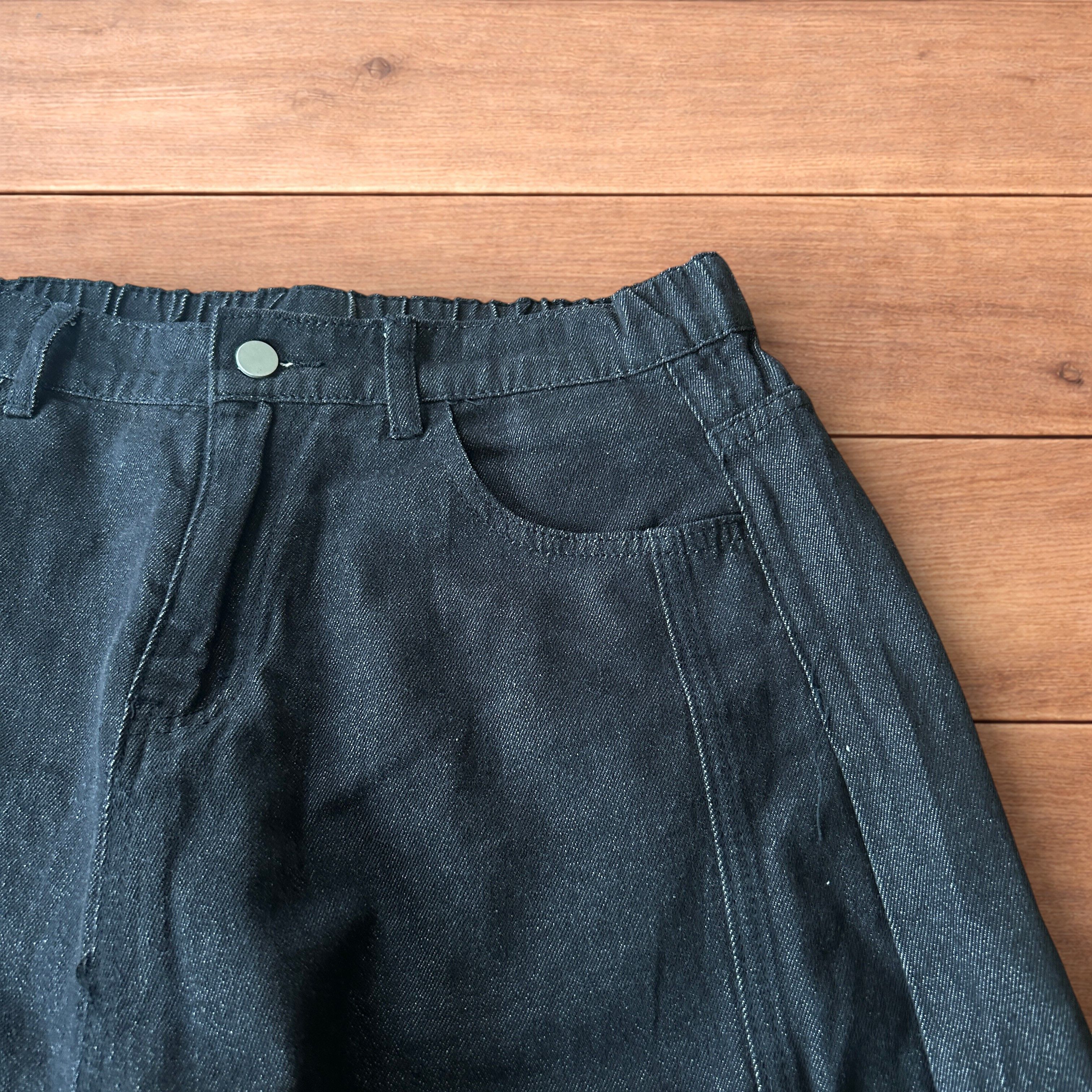 Japanese Brand Super baggy raw denim style skater jeans in washed black. Size US 32 / EU 48 - 3 Thumbnail