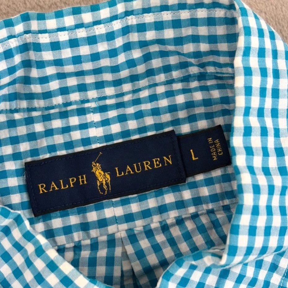 Polo Ralph Lauren Polo Ralph Lauren Seersucker Shirt Blue Gingham Check Men L Short Sleeve Button-Up Collared Yellow Pony Embroidered Pocket Casual Vintage: No Size US L / EU 52-54 / 3 - 2 Thumbnail