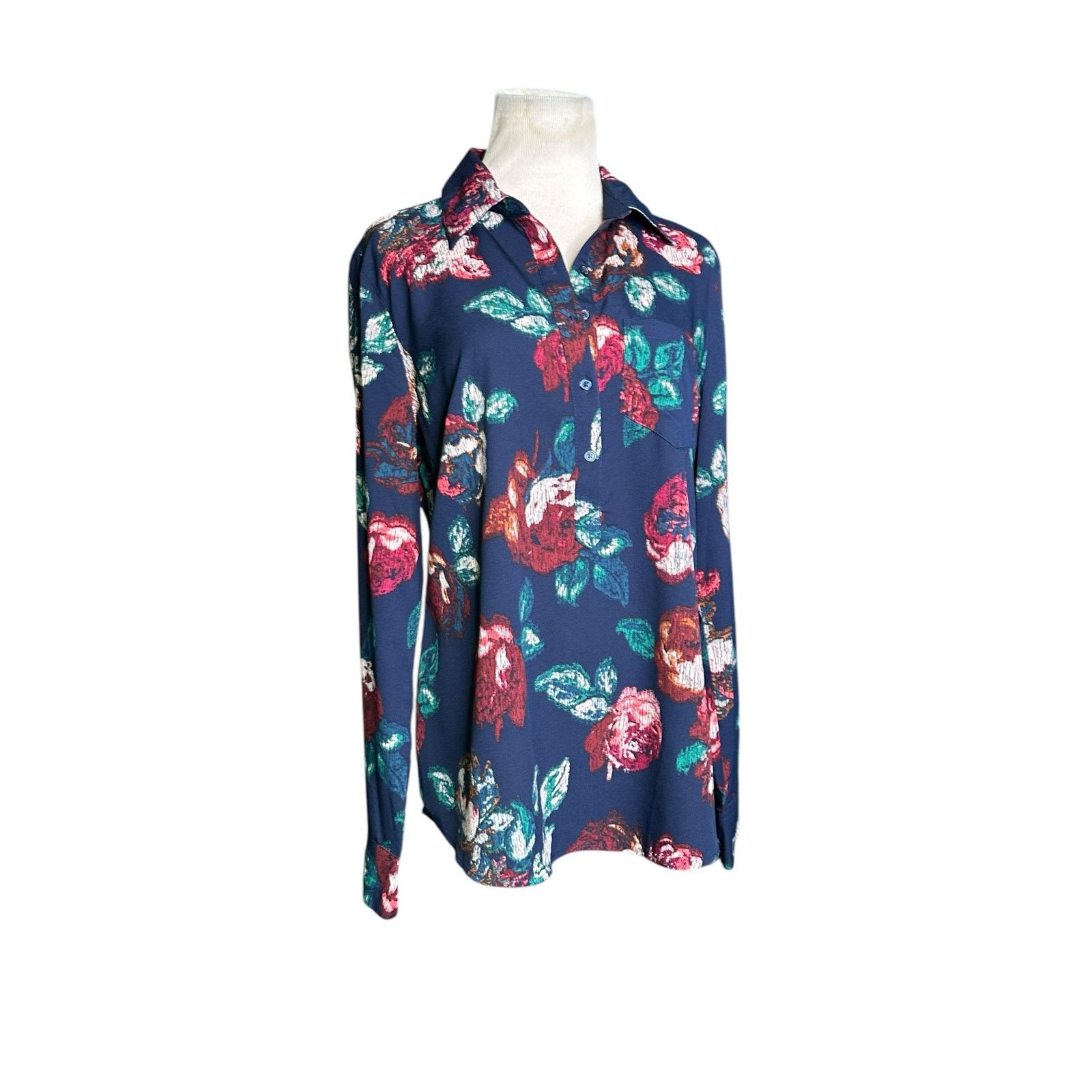 Merona Merona blue red floral long sleeves tunic blouse size M Size M / US 6-8 / IT 42-44 - 10 Thumbnail