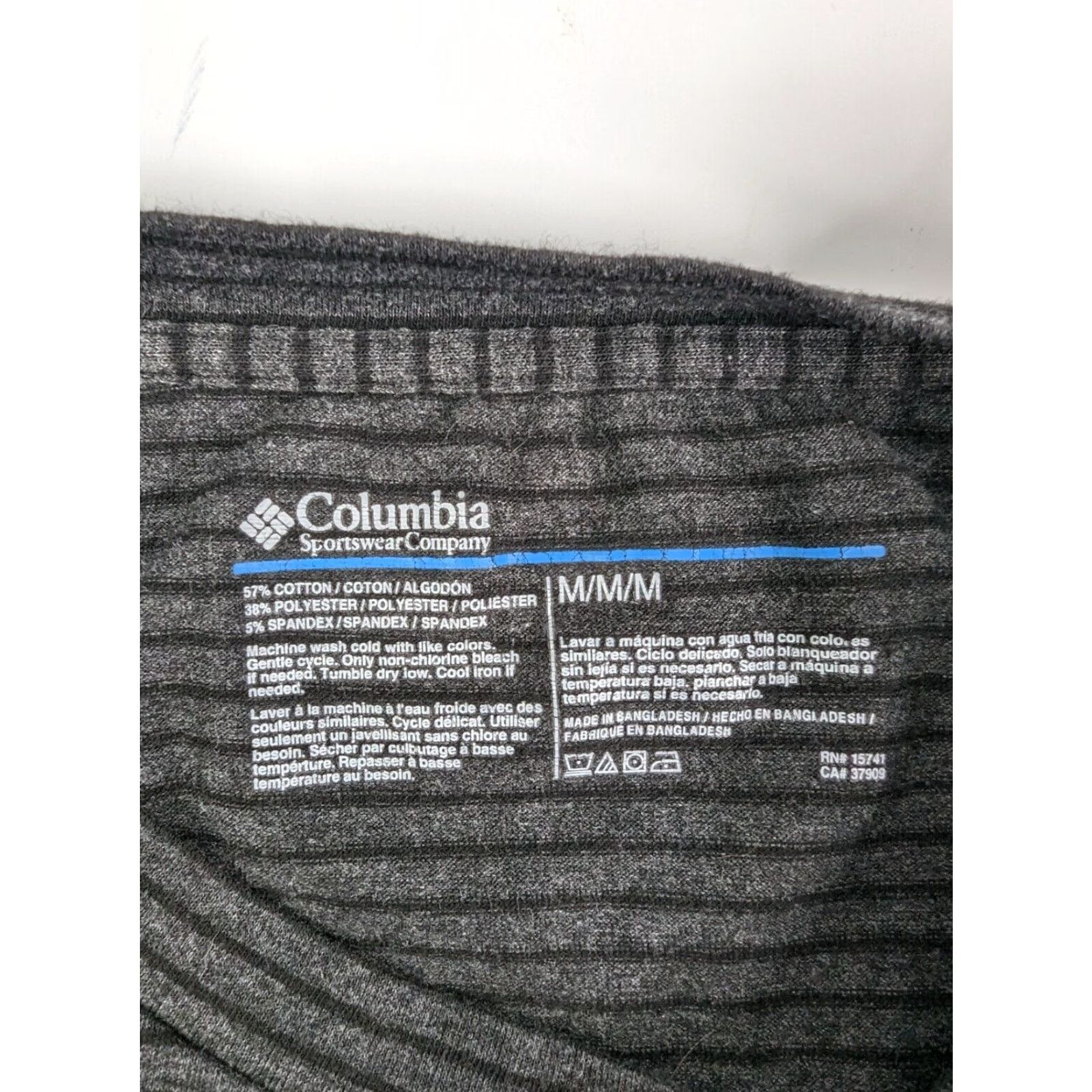 Vintage Columbia T-Shirt Men's M Short Sleeve Dark Gray Striped Crew Neck Logo Tagless Cotton Blend Size US M / EU 48-50 / 2 - 7 Thumbnail