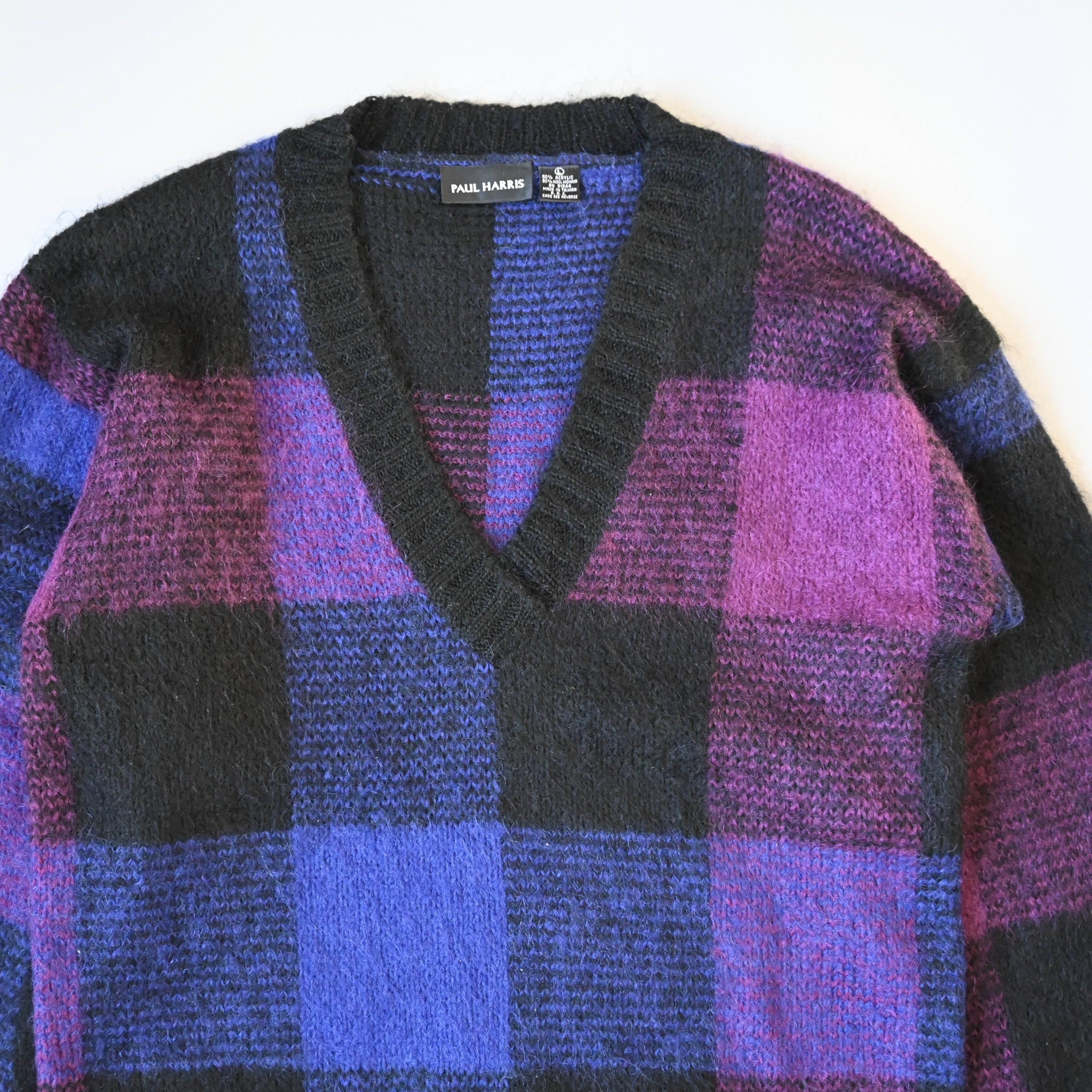 Vintage 1990s PAULHARRIS black&purple panel mohair-mix sweater Size L / US 10 / IT 46 - 5 Thumbnail