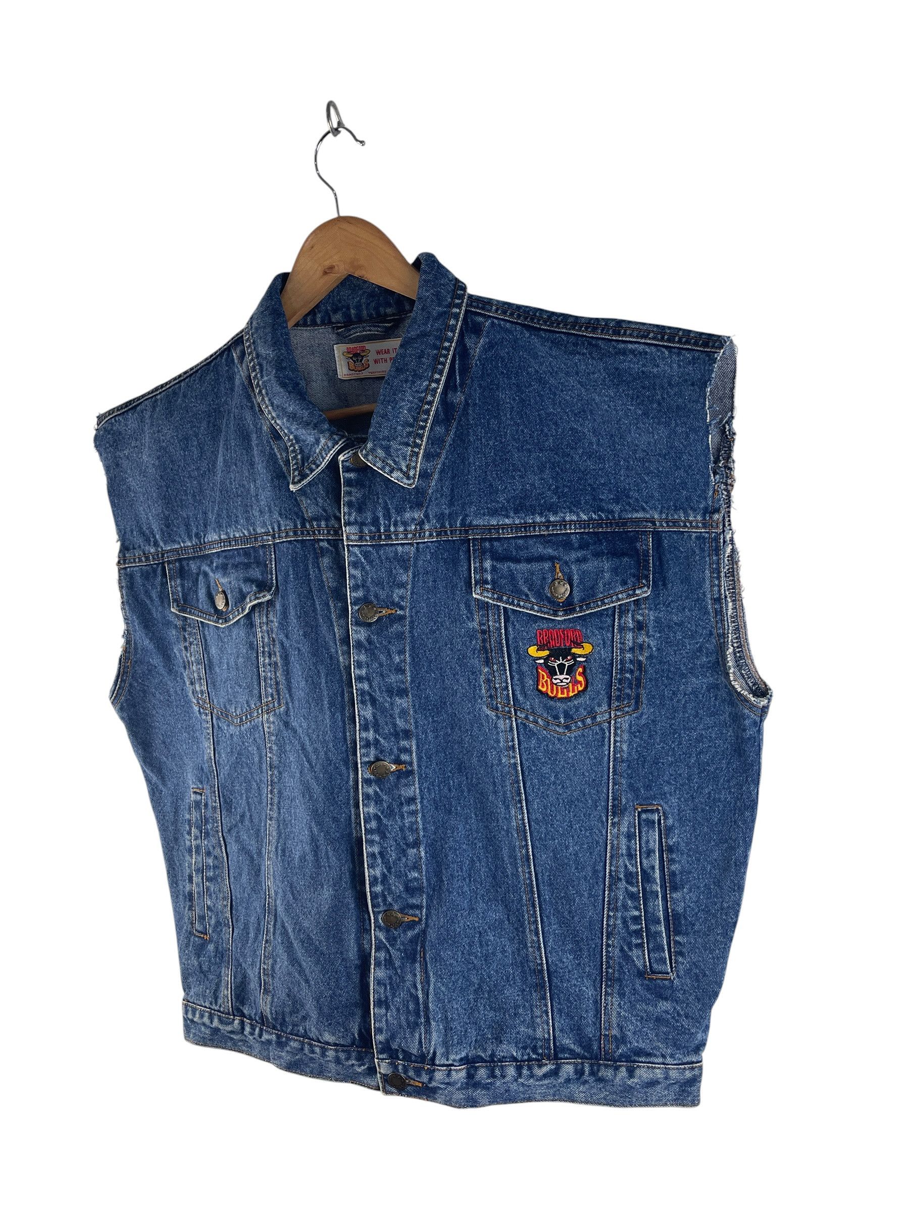 Vintage Bradford Bulls Collection Denim Vest Cut-Off Trucker Jacket Size US L / EU 52-54 / 3 - 5 Thumbnail