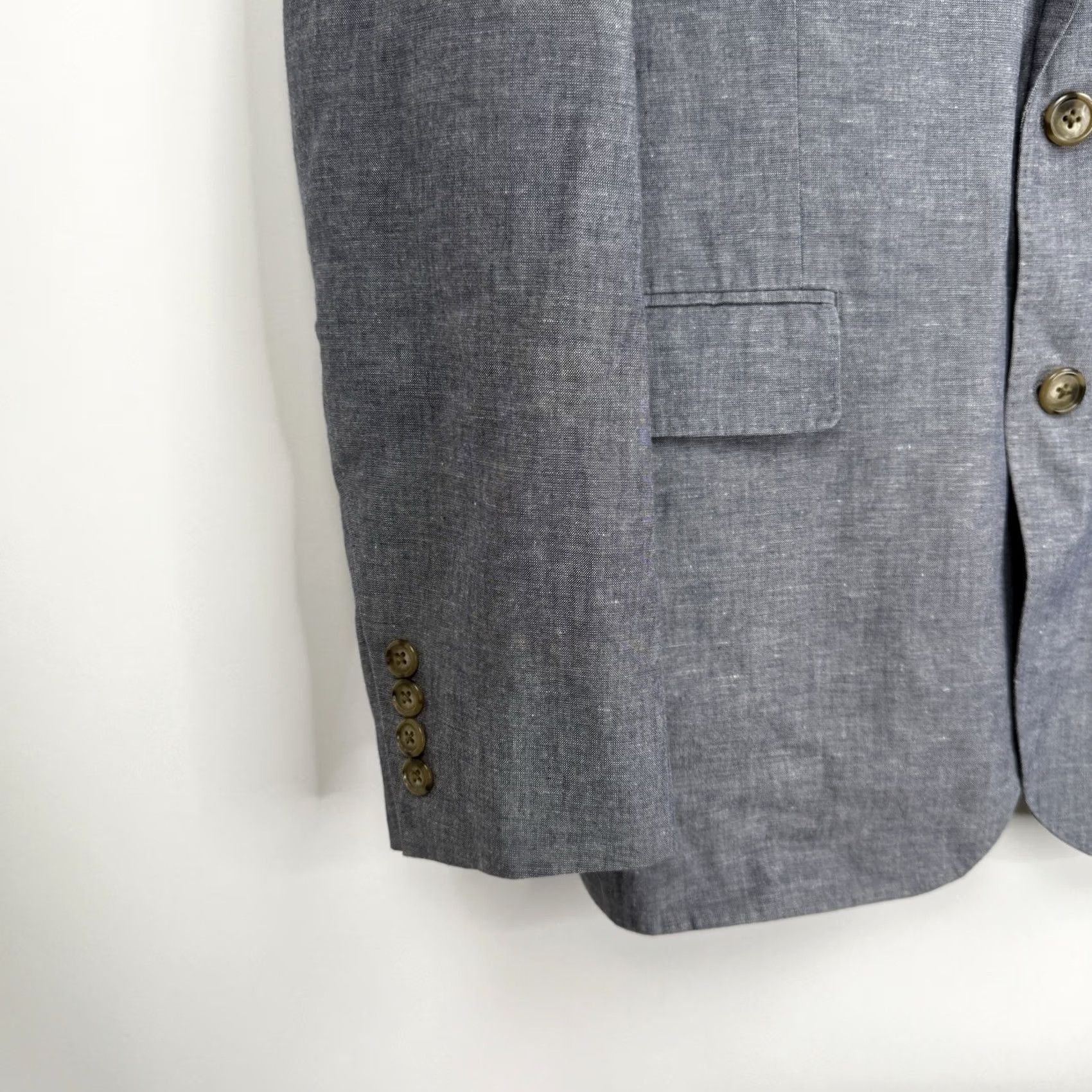 J.Crew J.CREW Blazer Mens 40L Blue Linen Cotton Slim Fit Single-Breasted Notch Lapel 2-Button Long Woolless Tweed Jacket Front Flat Front Chest 40 in Size 40R - 5 Thumbnail