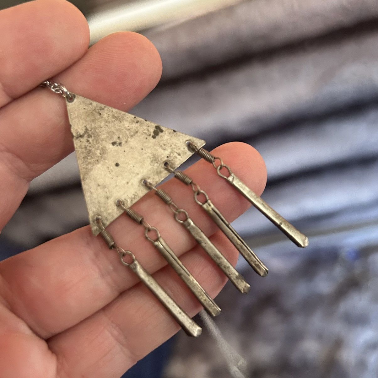 Vintage Handcrafted repurpose etched silver fringe pendant necklace Size ONE SIZE - 6 Thumbnail
