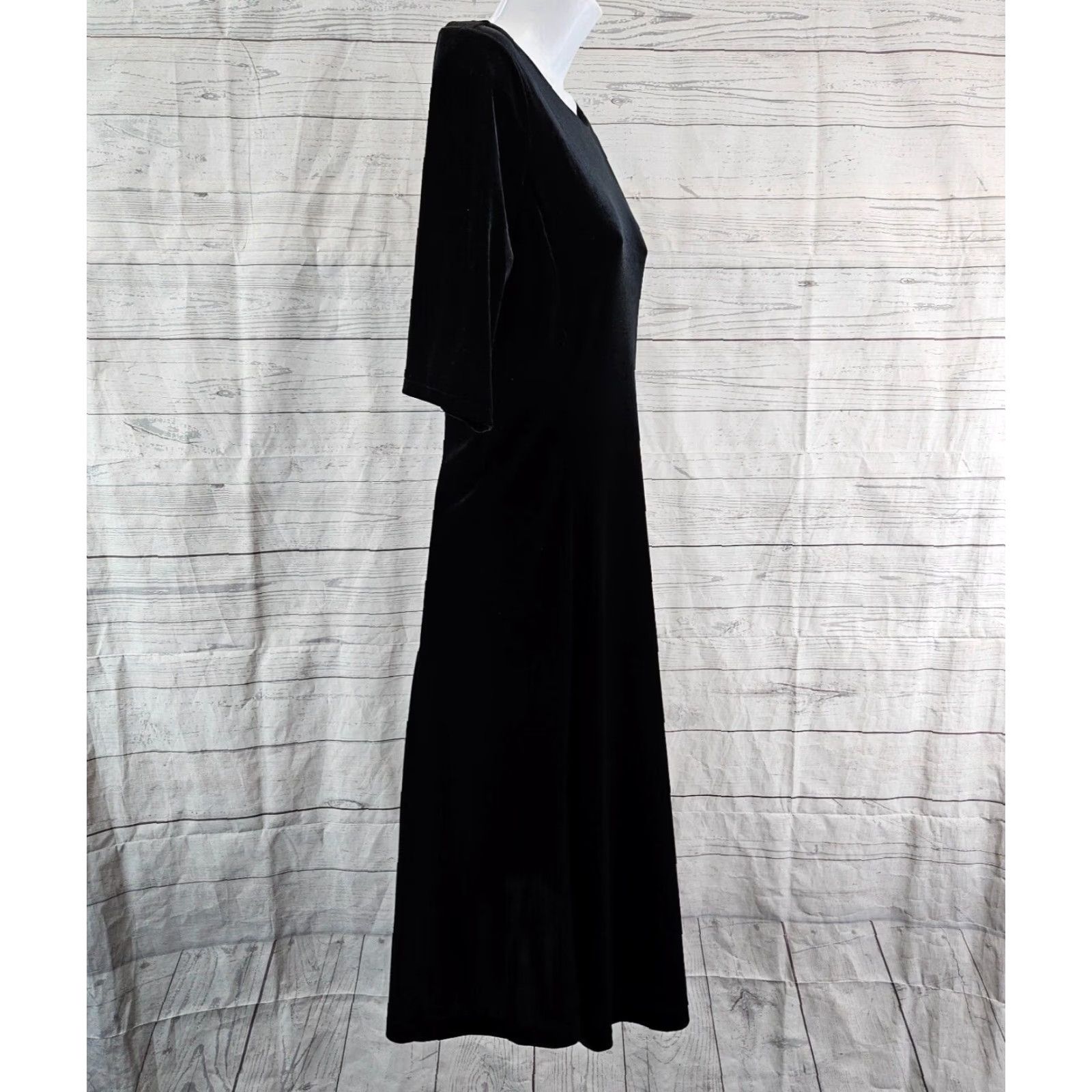Lands' End VINTAGE Lands' End Velvet Dress Womens Solid Black Half Sleeve Midi Size Small (S) P Size S / US 4 / IT 40 - 3 Thumbnail