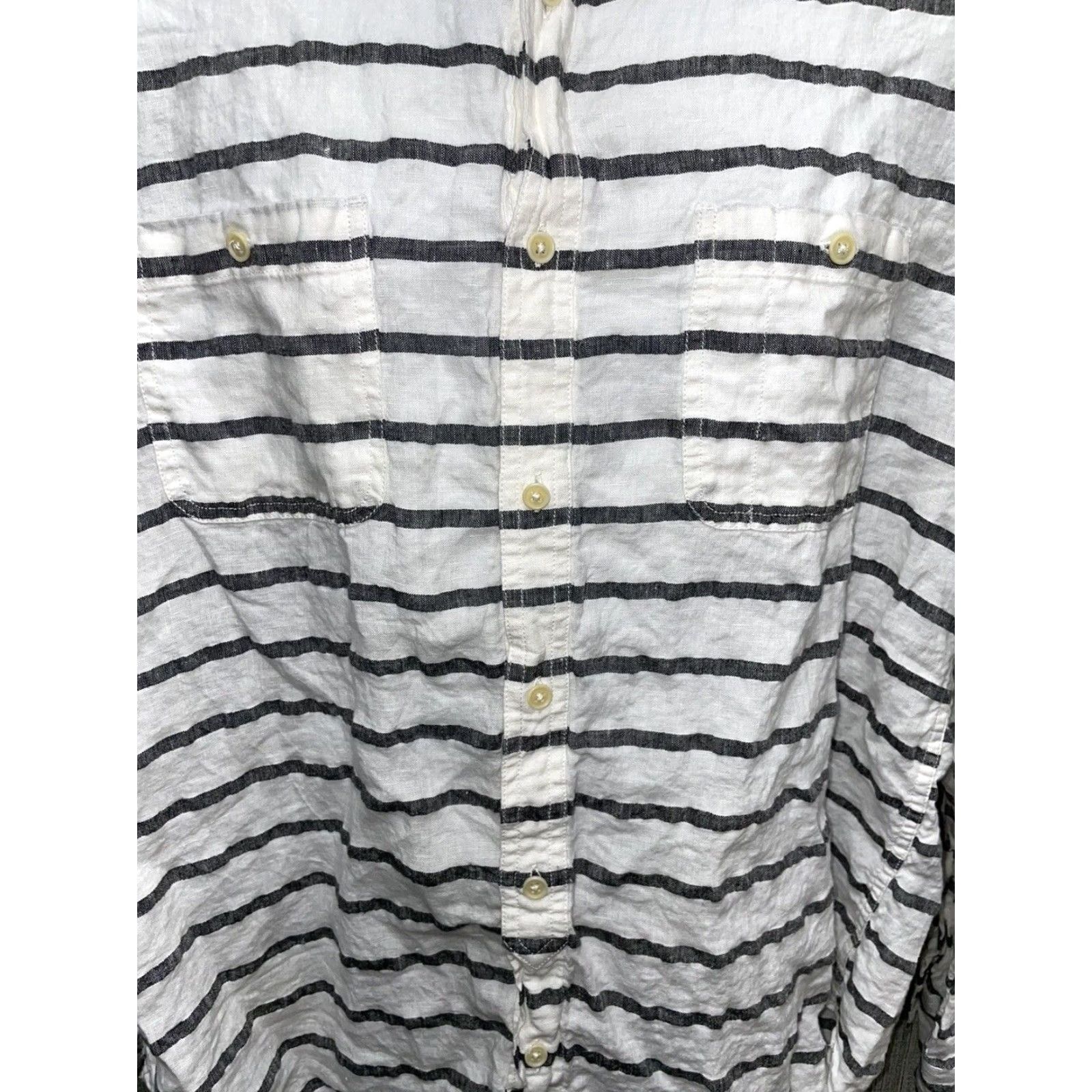 Lucky Brand Lucky Brand Linen Shirt Men XL Gray Striped Button-Down Long Sleeve Size US XL / EU 56 / 4 - 4 Thumbnail
