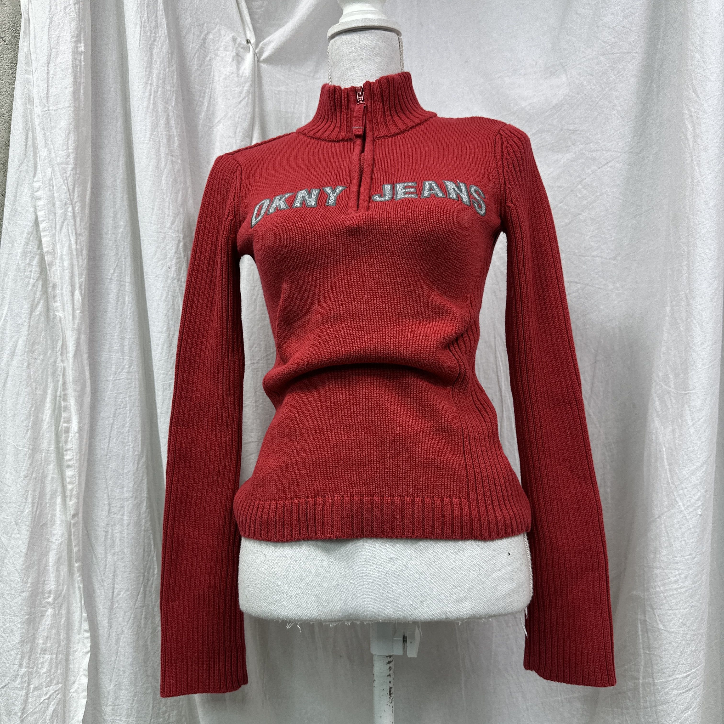 DKNY Vintage Casual Streetwear Ribbed 3/4 Zip Sweater Y2K Size US S / EU 44-46 / 1 - 7 Thumbnail