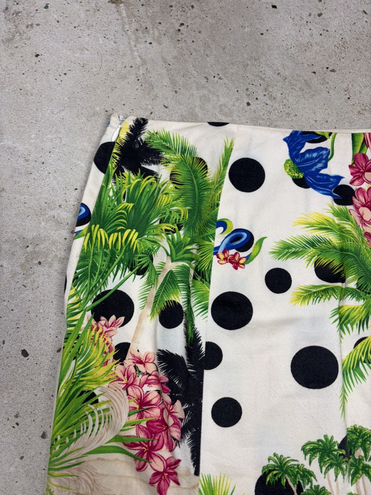 Versace 2000s Gianni Versace Floral Palms Polka Dot Print Skirt Size 33" - 17 Thumbnail