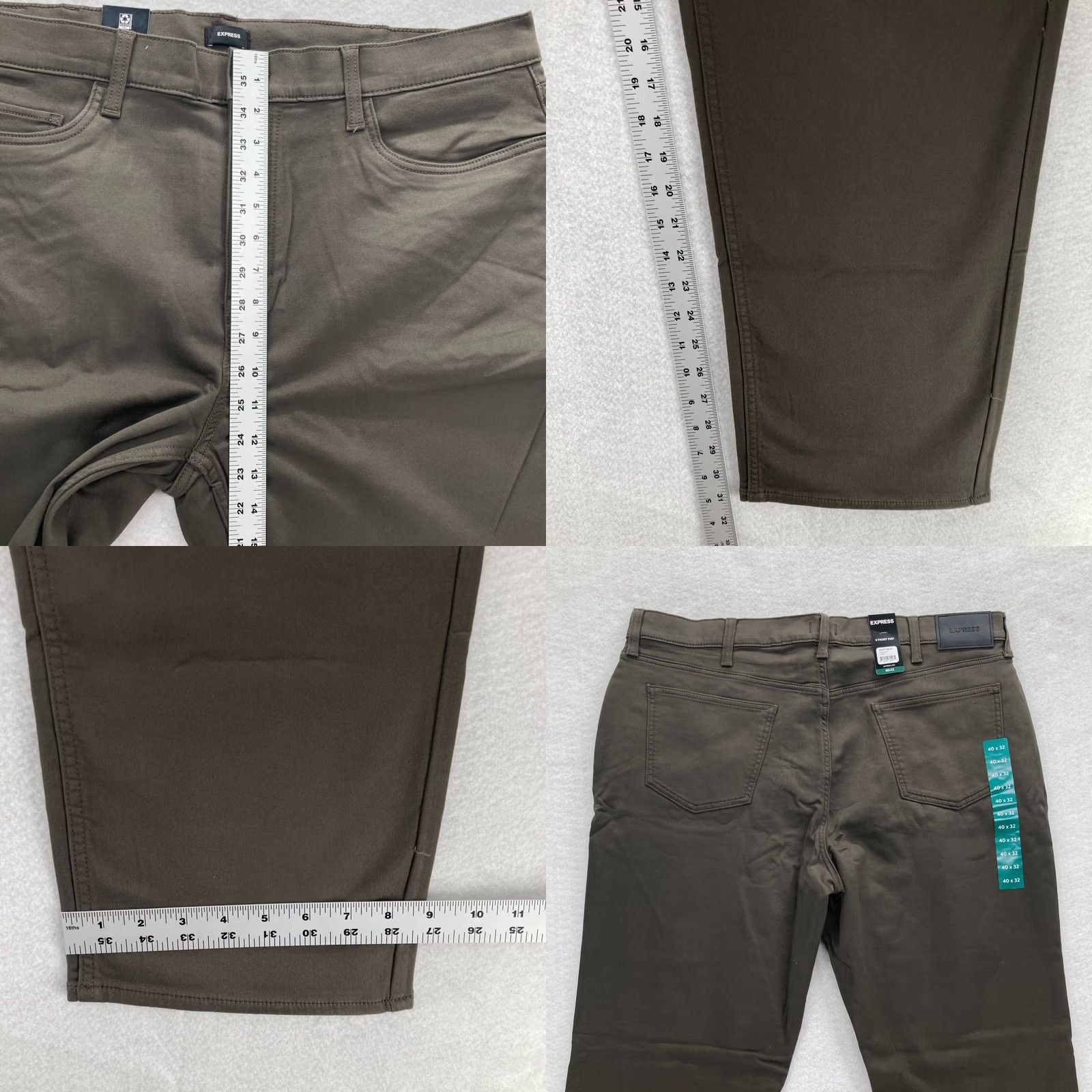 Express Express Pants Mens 40x32 Slim Straight Leg Olive Green 5-Pocket Chino Stretch Preppy Size US 40 / EU 56 - 8 Thumbnail