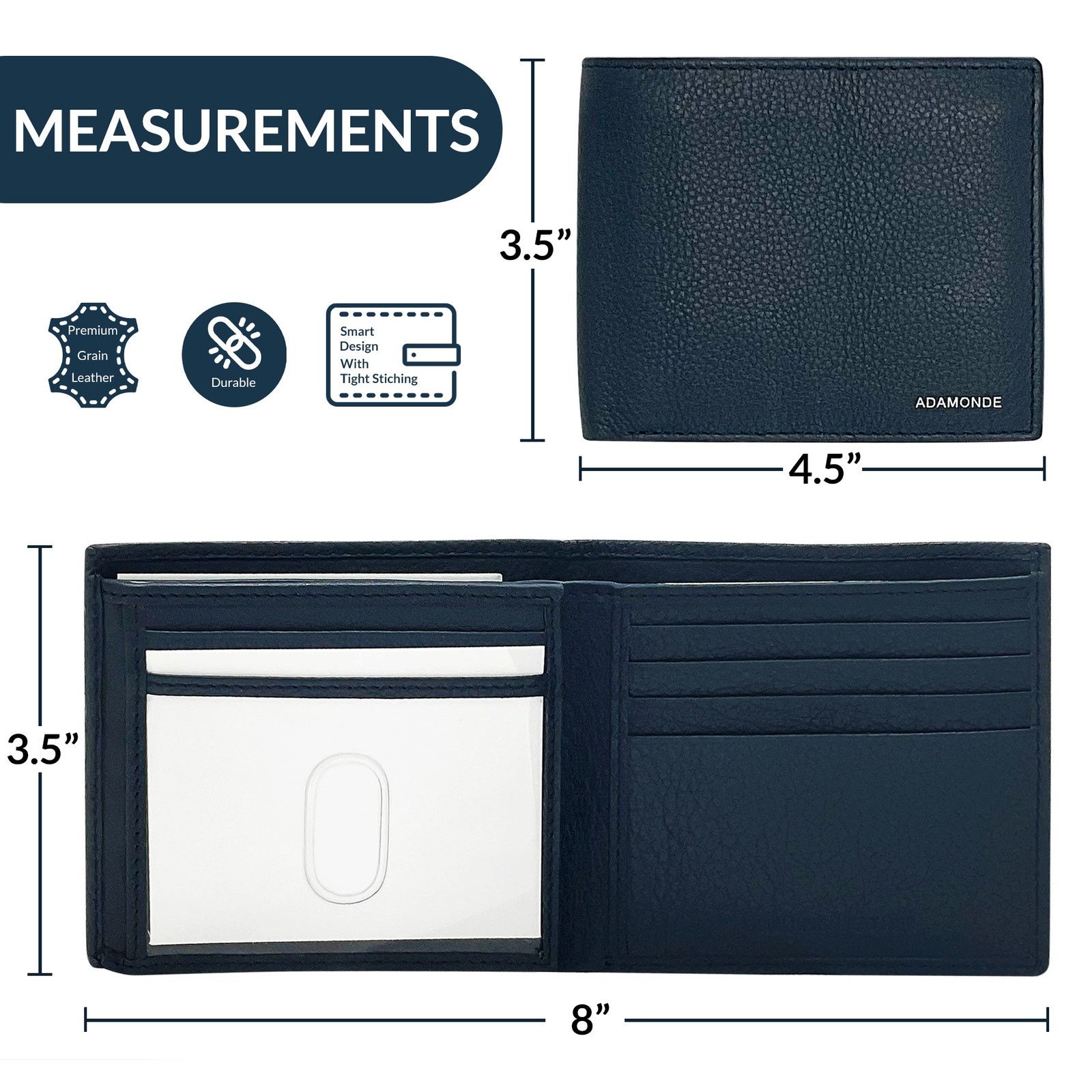 Handmade Men's minimalist Dark Blue leather wallet | Slim wallet Size ONE SIZE - 4 Thumbnail