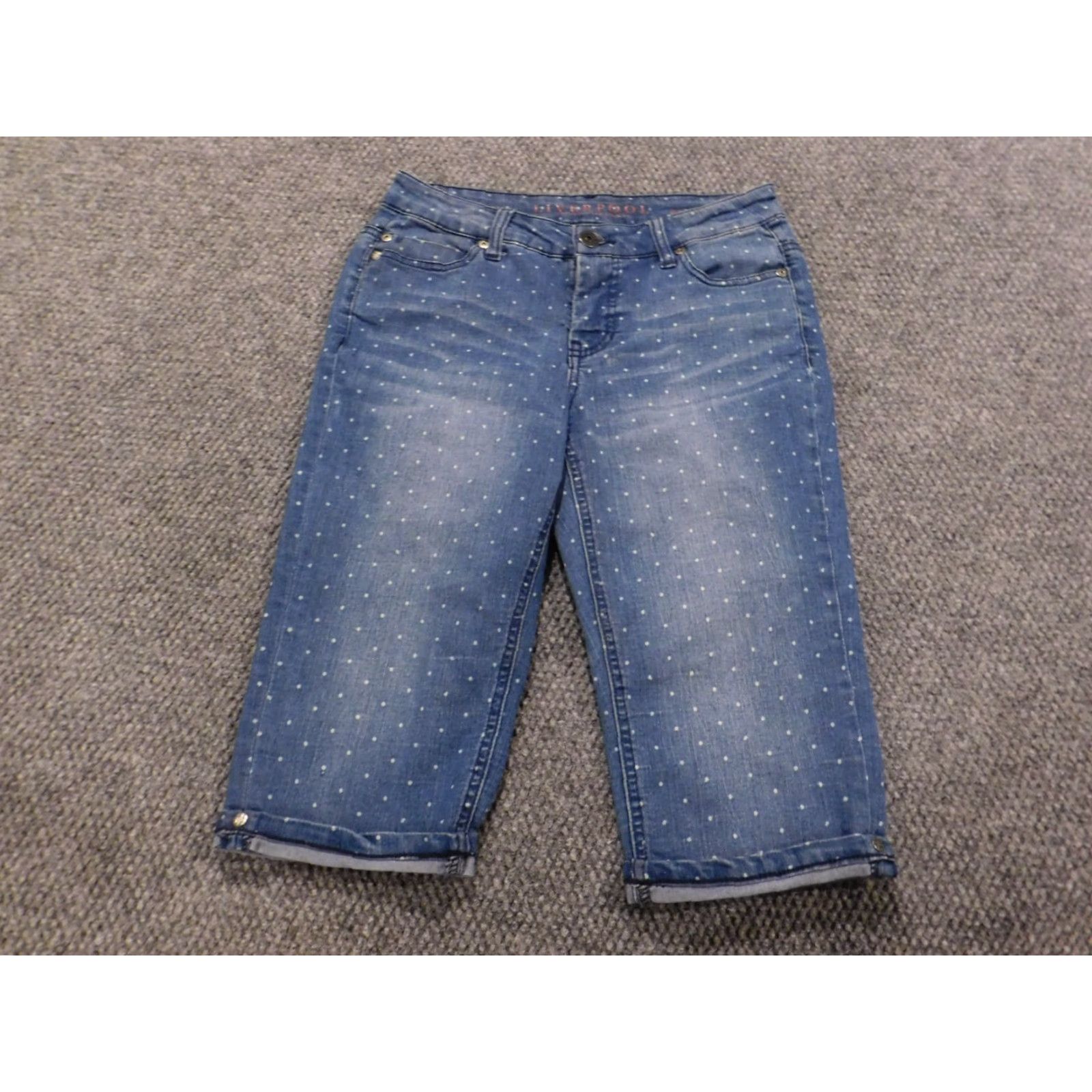 Denime Liverpool Jeans Capri Jeans Women 4 Blue Denim Capri Pockets Zipper Modern 13in Inseam Regular Stretch Dark Wash Mens? Womens Size 27" / US 4 / IT 40 - 2 Thumbnail