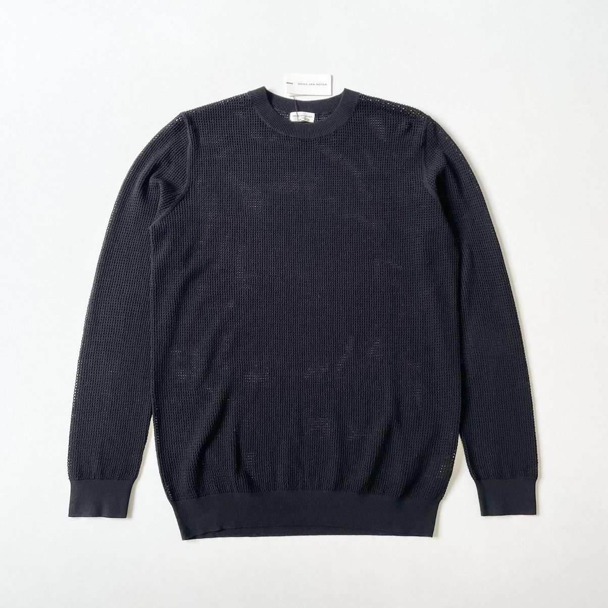 Dries Van Noten Black Tech Mesh Knit Sweater Size US L / EU 52-54 / 3 - 1 Thumbnail