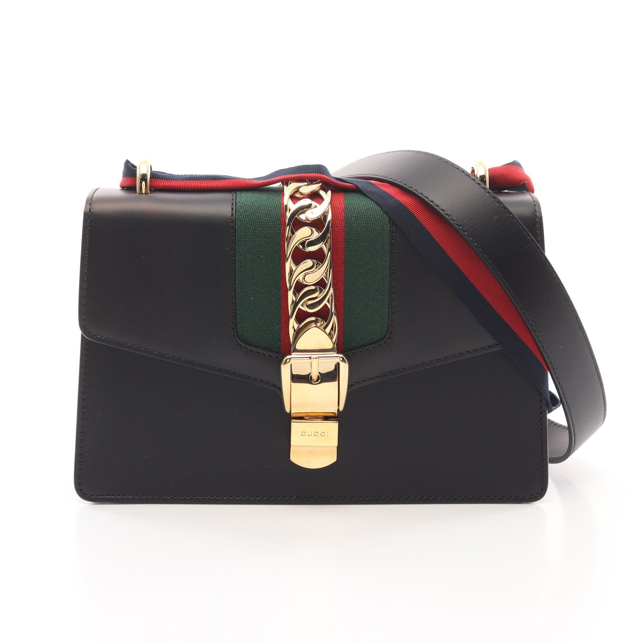 Gucci Gucci Sylvie Small Web Line Shoulder Bag Leather Black Size ONE SIZE - 1 Thumbnail