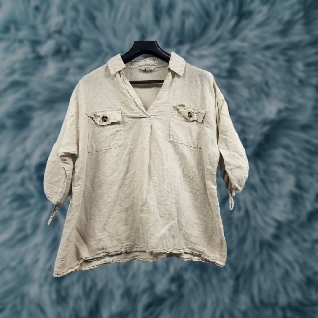 Vintage Hester & Orchard Tunic Beige Top Linen Blend Size XL 3/4 Sleeve Blouse Women Size XL / US 12-14 / IT 48-50 - 1 Thumbnail