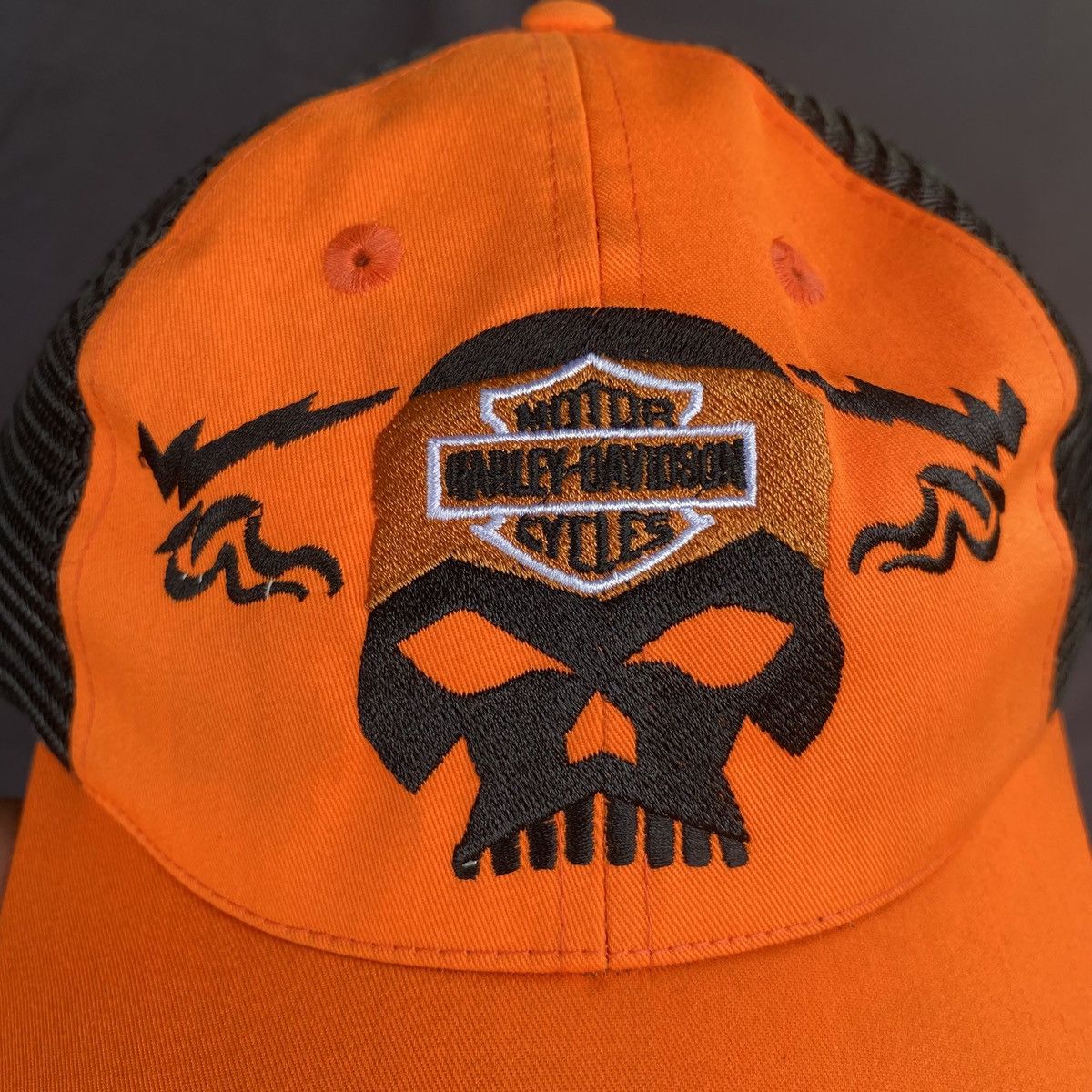 Harley Davidson Harley davidson willie G skull orange six panel trucker hat Size ONE SIZE - 3 Thumbnail