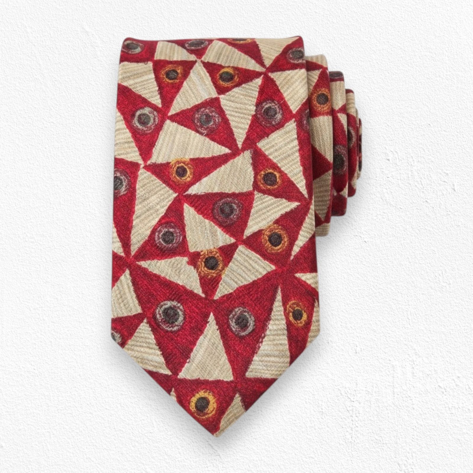 Bugatti Vintage Bugatti Red Bold Geometric Designer Silk Neck Tie Size ONE SIZE - 1 Thumbnail