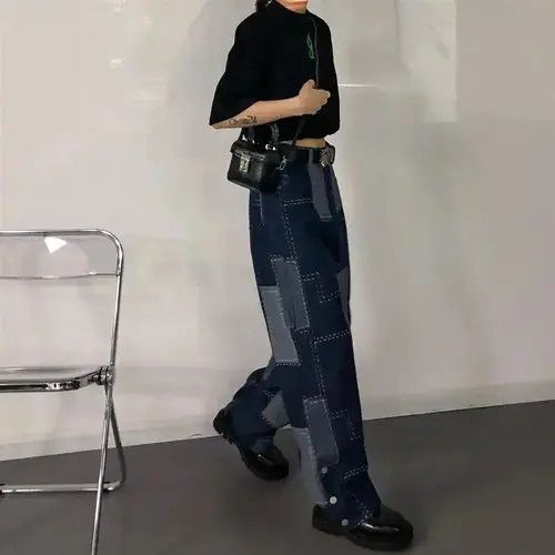 Other Vintage Patchwork Plaid Baggy Jeans Size 32" / US 10 / IT 46 - 2 Thumbnail