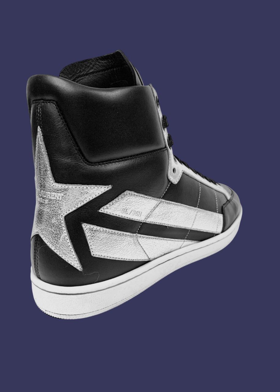 Yves Saint Laurent SAINT LAURENT MEN STAR-BACK LEATHER HIGHTOP BLACK SILVER Size US 11 / EU 44 - 3 Thumbnail