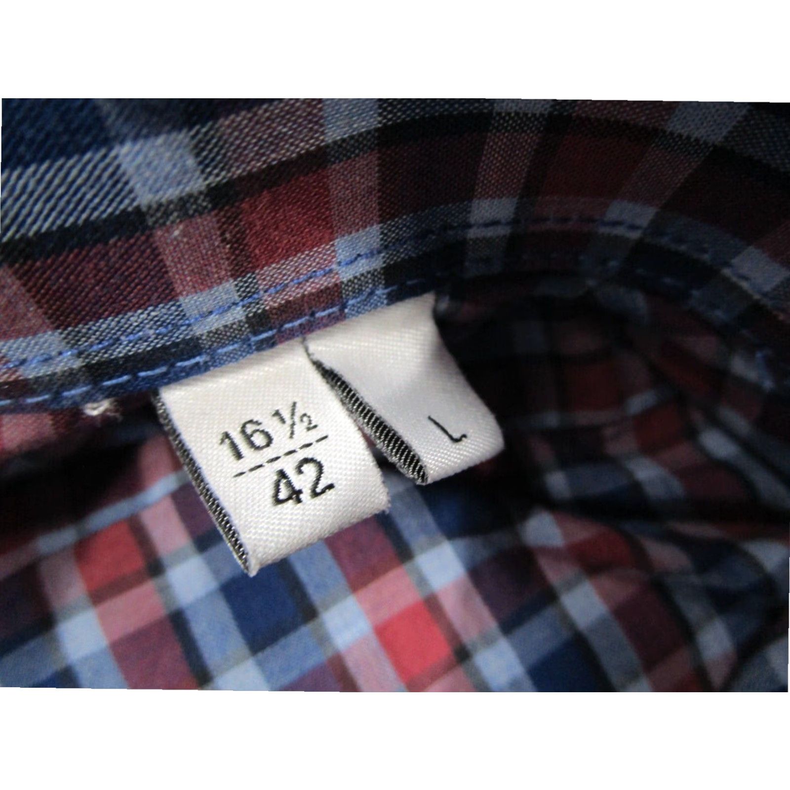 Vintage Culturata Men's Blue Check Dress Shirt Large 16.5 42 Slim Fit Cotton Long Sleeve Button Up Size 42R - 4 Thumbnail