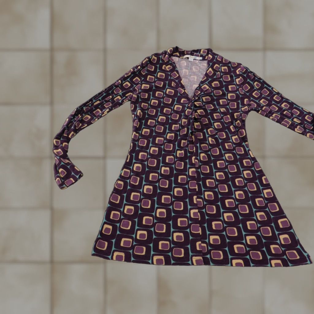 Boden Boden Dress Womens US 6 Purple Geometric Retro Mod Print Long Sleeve Lyocell Size M / US 6-8 / IT 42-44 - 1 Thumbnail