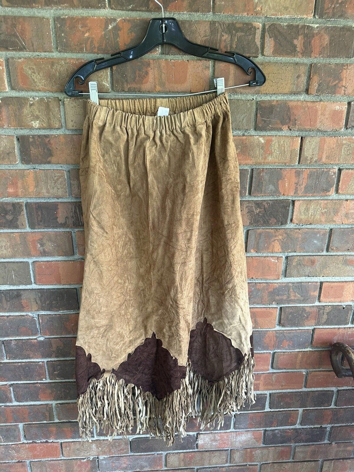 Designer Vintage Leather City Skirt Native Western wear Fringe Small Size 28" / US 6 / IT 42 - 2 Thumbnail