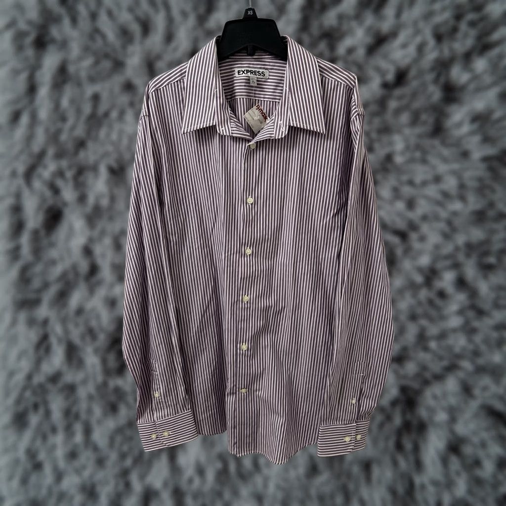 Express VINTAGE? No. Express Dress Shirt Mens XL Purple White Striped Extra Slim Button Up Long Sleeve Size US XL / EU 56 / 4 - 1 Thumbnail