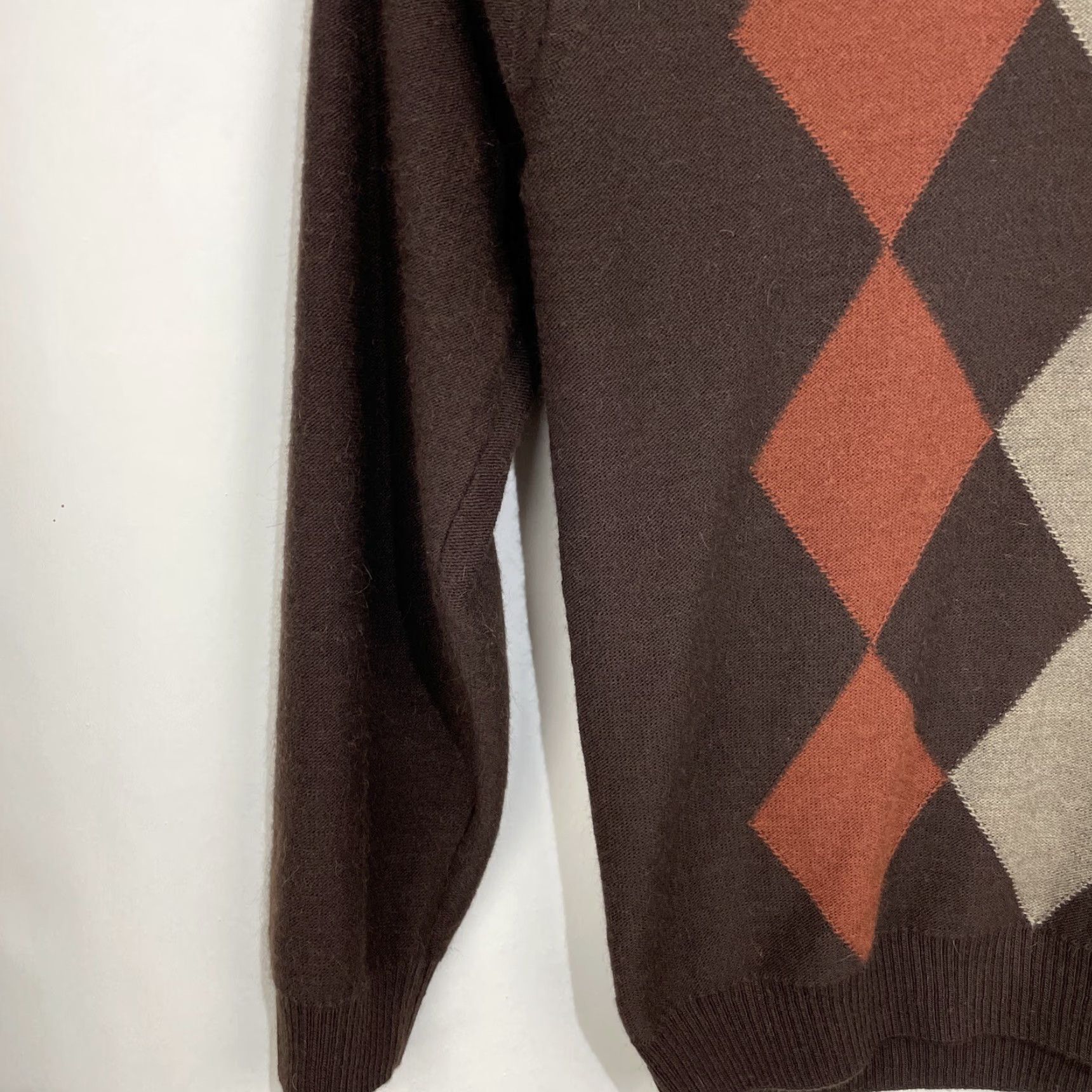 Lacoste Lacoste Sweater Mens Large V-Neck Argyle Brown Gray Wool Alpaca Pullover Knit Size US L / EU 52-54 / 3 - 7 Thumbnail