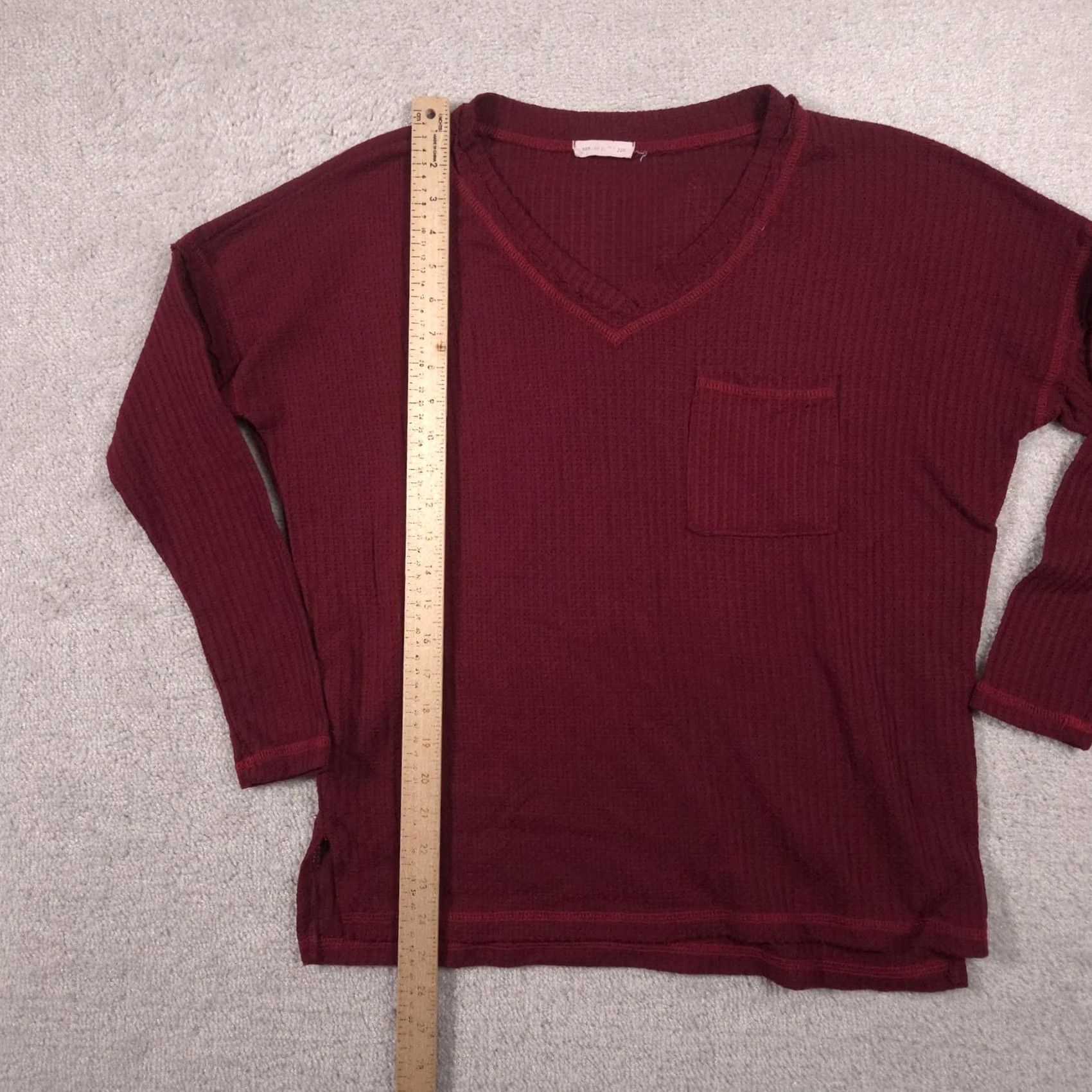 Vintage REB. In J. Shirt Womens Red V Neck Waffle Thermal Knit Long Sleeve Small Size S / US 4 / IT 40 - 7 Thumbnail