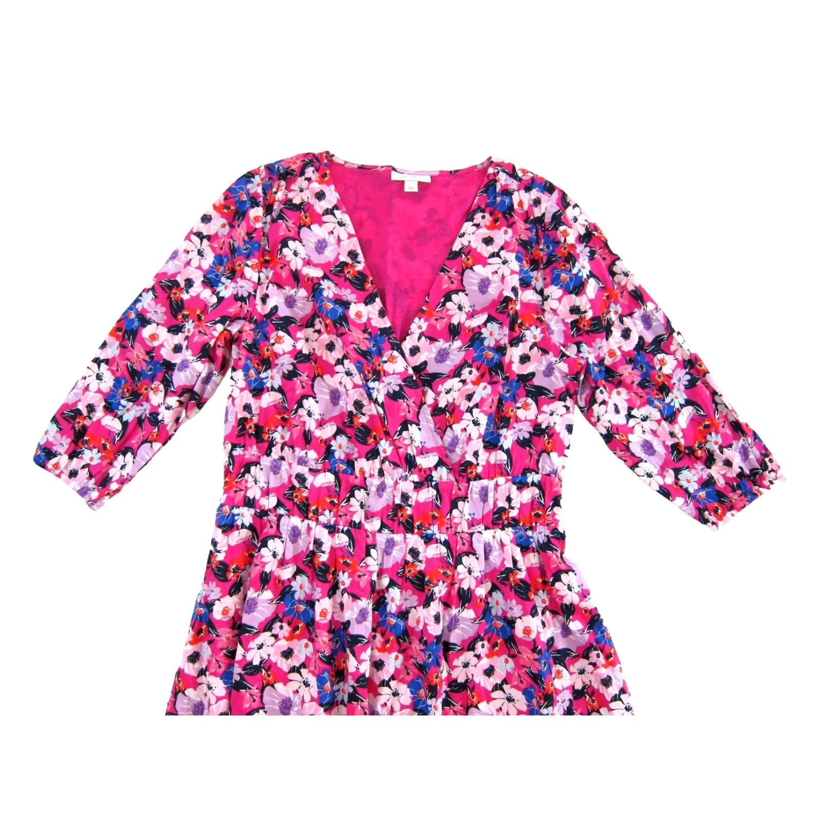 Pinko ON 34Th Maxi Dress 3/4 Sleeve V-Neck Floral 100% Cotton Pink Blue Red Large Dress Womens Size L / US 10 / IT 46 - 4 Thumbnail