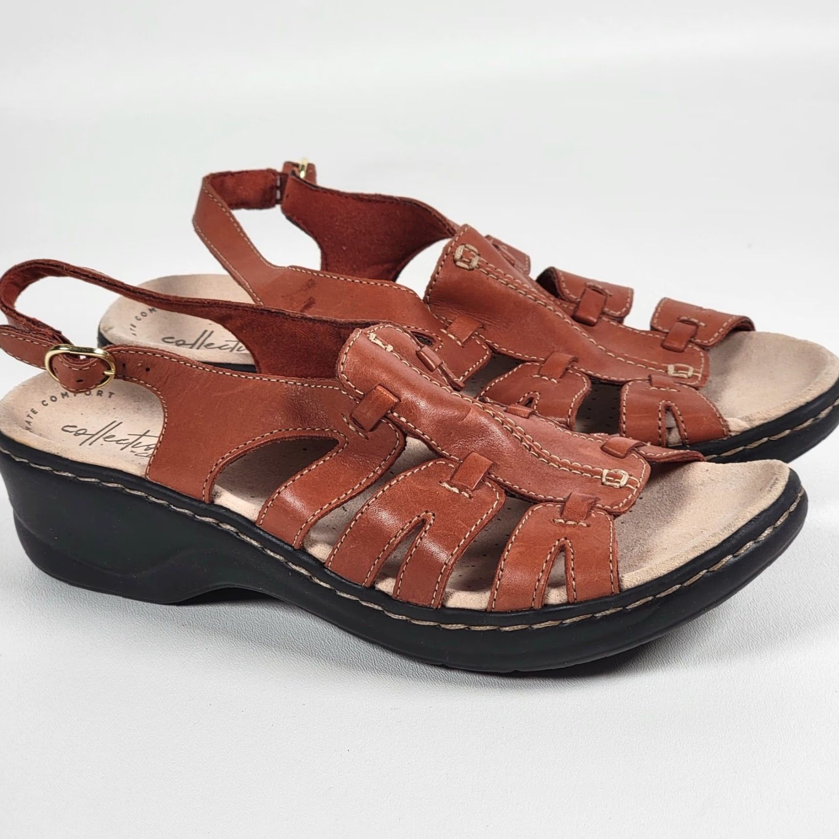 Clarks Clarks Womens Sandal Orange Leather Platform Comfort Wedge Strappy Leather Outsole Rubber M Size US 9 / IT 39 - 2 Thumbnail
