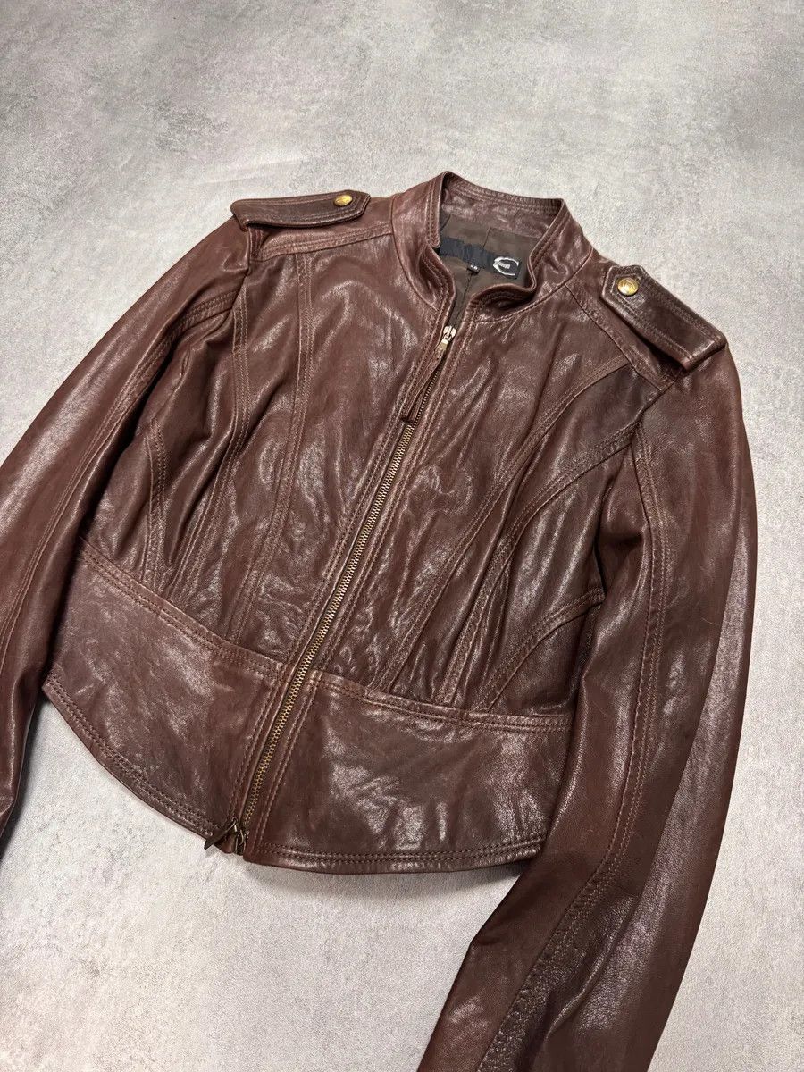 Just Cavalli FW2011 Cavalli Cropped Brown Leather Jacket Size XS / US 0-2 / IT 36-38 - 2 Thumbnail