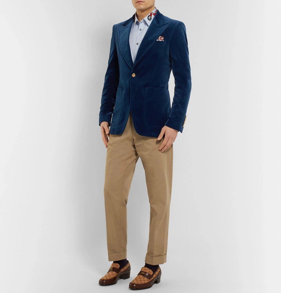 Gucci oc11z1025 Slim-Fit Cotton-Blend Velvet Blazer in Blue Size US L / EU 52-54 / 3 - 2 Thumbnail