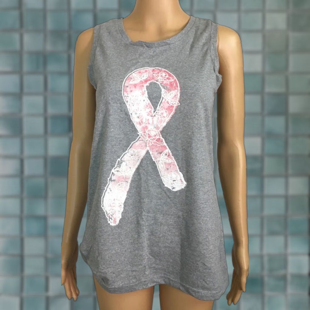 Olive Live Breathe Fight Womens Tank Top Gray Heathered Pink Ribbon XL New Size XL / US 12-14 / IT 48-50 - 1 Thumbnail