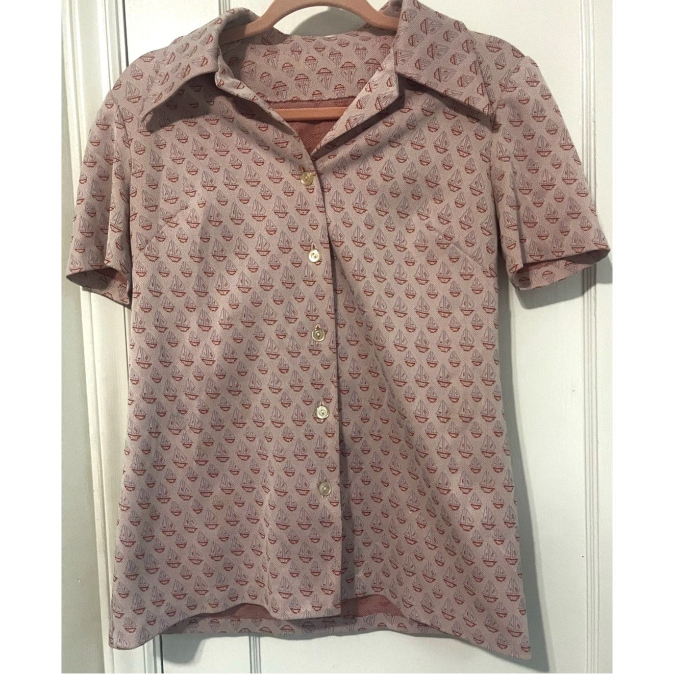 Vintage Vintage 70s Light Purple Sailboat Dagger Collar Blouse Small Size S / US 4 / IT 40 - 1 Thumbnail
