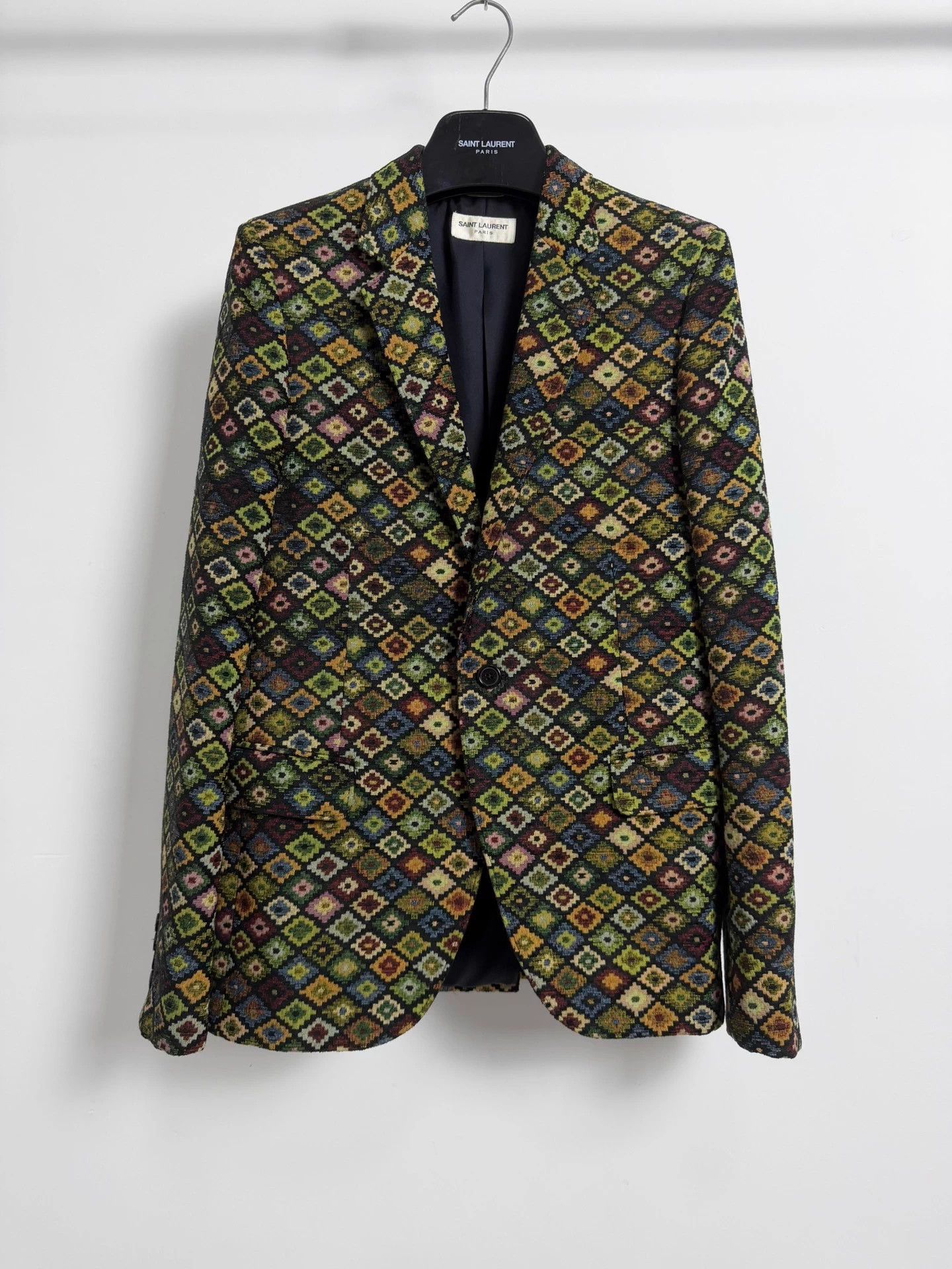 Saint Laurent Paris SLP 15ss Kilim Geometric Diamond Color Jacquard Blazer 44 Size 44R - 1 Thumbnail
