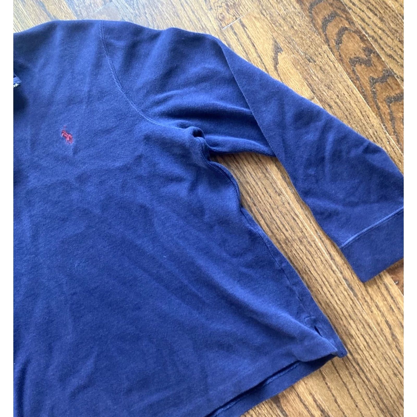 Polo Ralph Lauren VINTAGE Polo Ralph Lauren Mens L 1/4 Sweater Knit Pullover Navy Blue Cotton Small Pony Size US L / EU 52-54 / 3 - 3 Thumbnail
