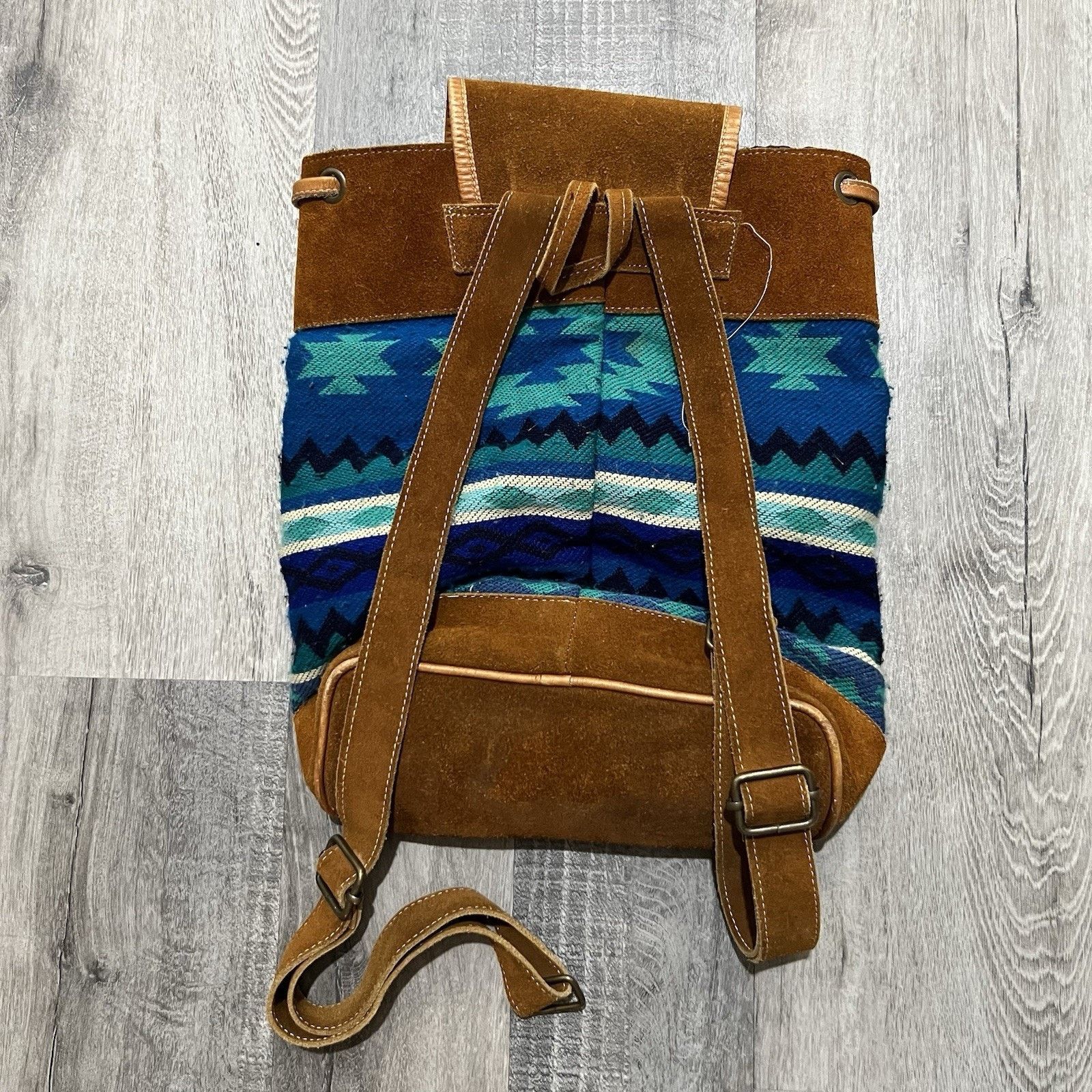 Other Southwestern Aztec Suede Backpack Teal/Brown Boho Hippie Size ONE SIZE - 2 Thumbnail