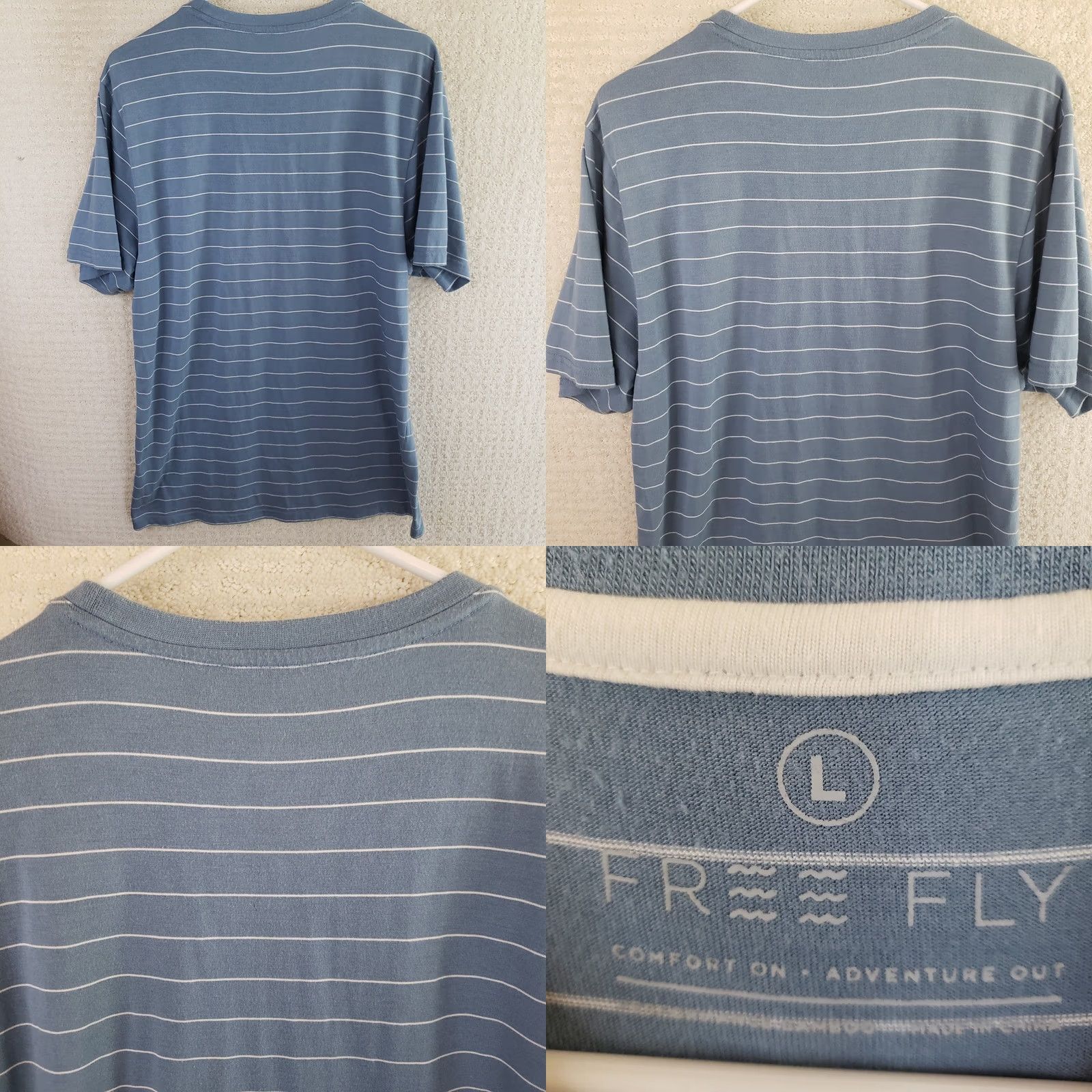 Vintage Free Fly Men's T-Shirt Crew Neck Pocket Striped Blue/White L Jersey Summer/Spring/Fall Size US L / EU 52-54 / 3 - 8 Thumbnail
