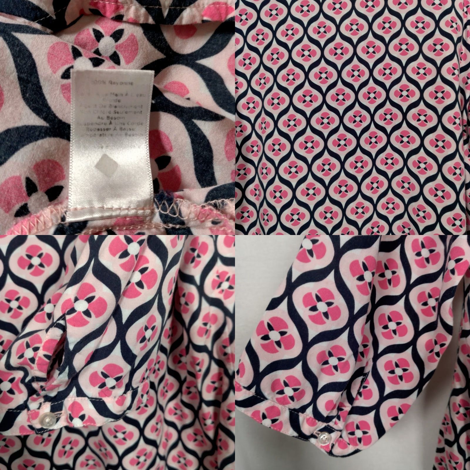 Talbots Talbots Women's Blouse M Pink Blue Floral Lattice V-Neck Lightweight Rayon Spring Casual Size M / US 6-8 / IT 42-44 - 8 Thumbnail