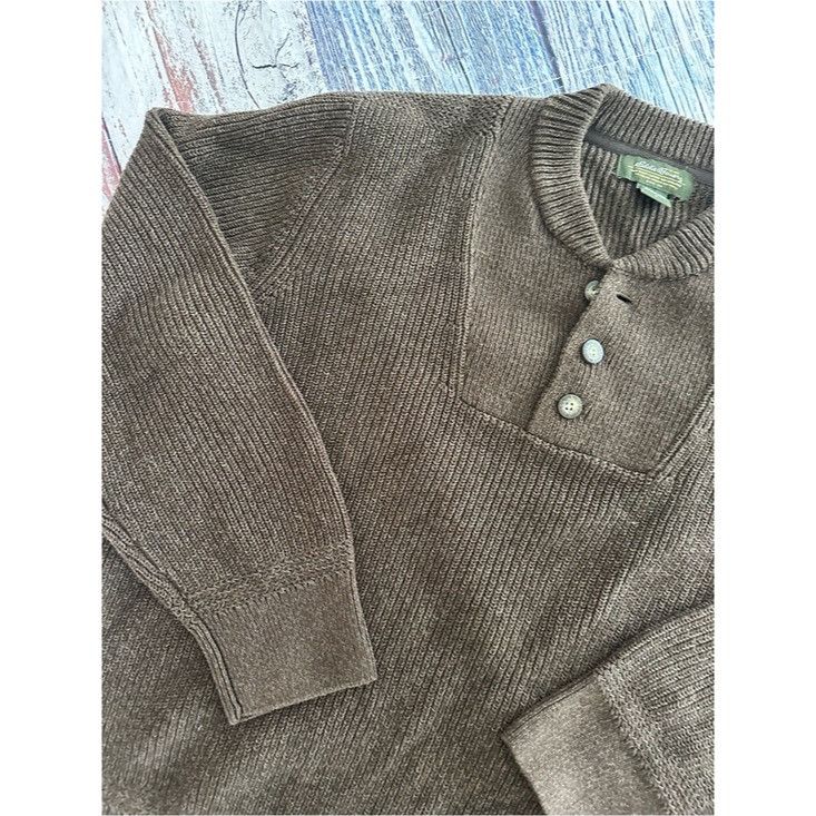Eddie Bauer Eddie Bauer 100% Cotton Knit Men's Brown Ribbed Henley Sweat Size US L / EU 52-54 / 3 - 3 Thumbnail