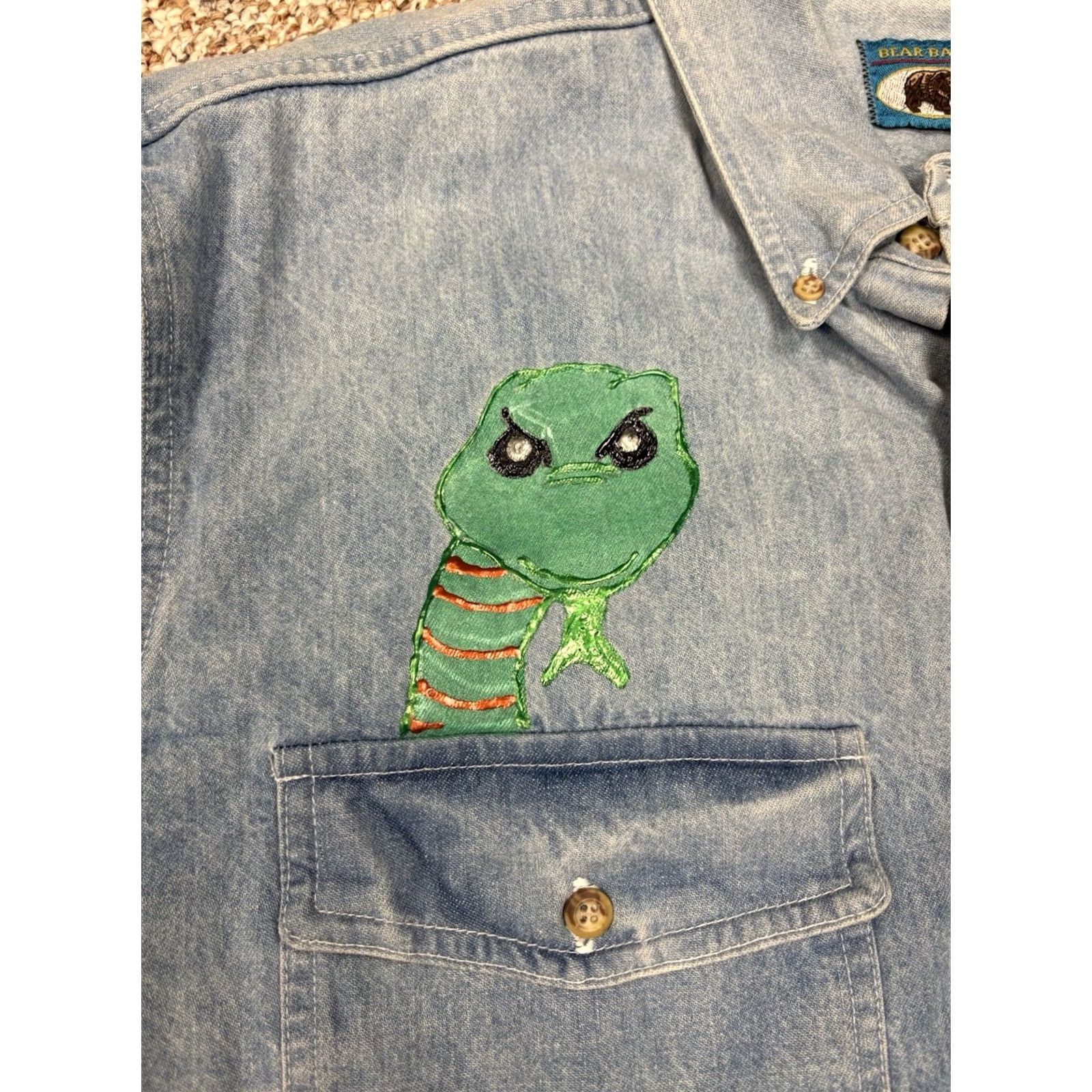 Vintage VINTAGE Bear Back Denim Jacket Shirt? Size US L / EU 52-54 / 3 - 3 Thumbnail