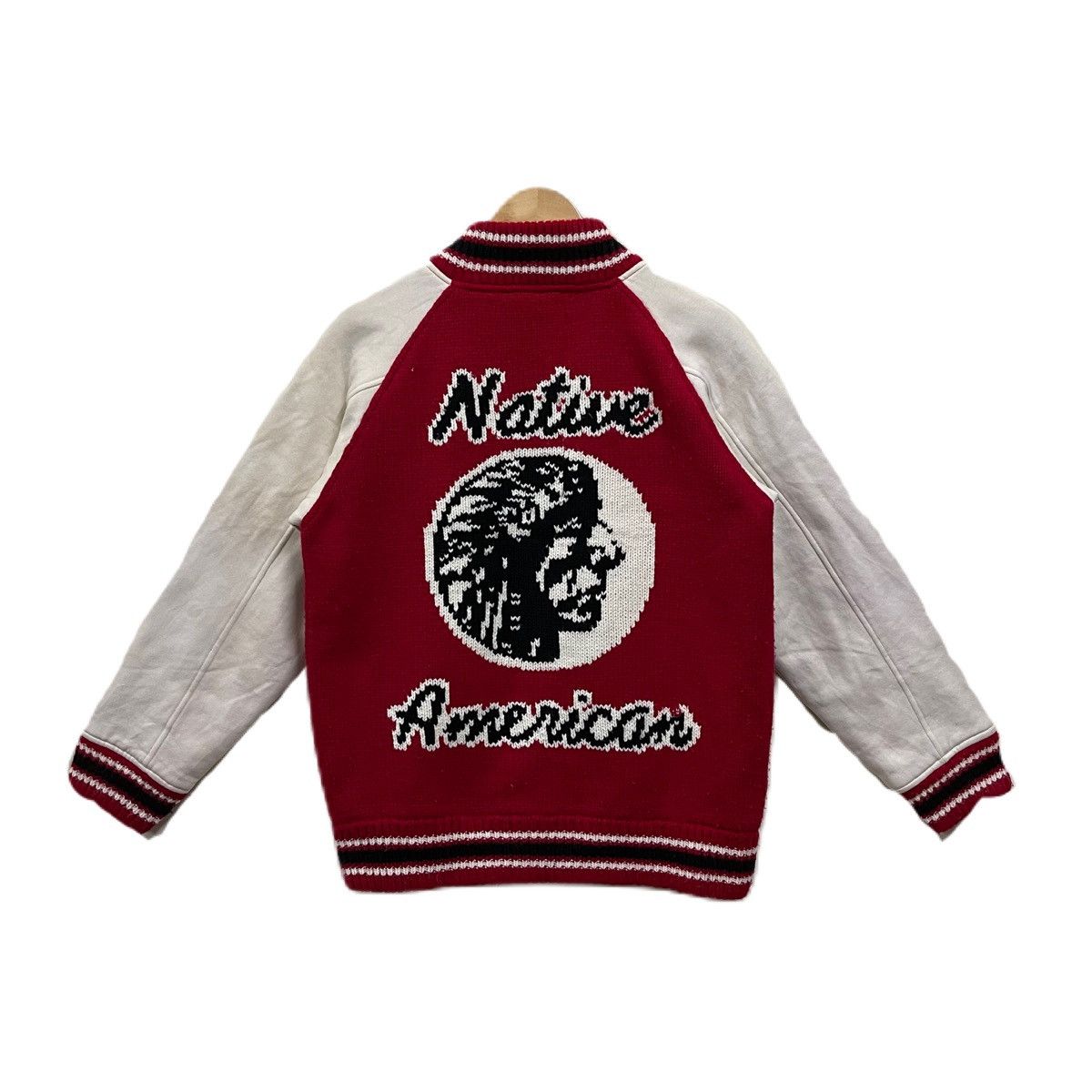 image of Vintage Native American Knit Varsity Jacket in Red, Men's (Size Medium)